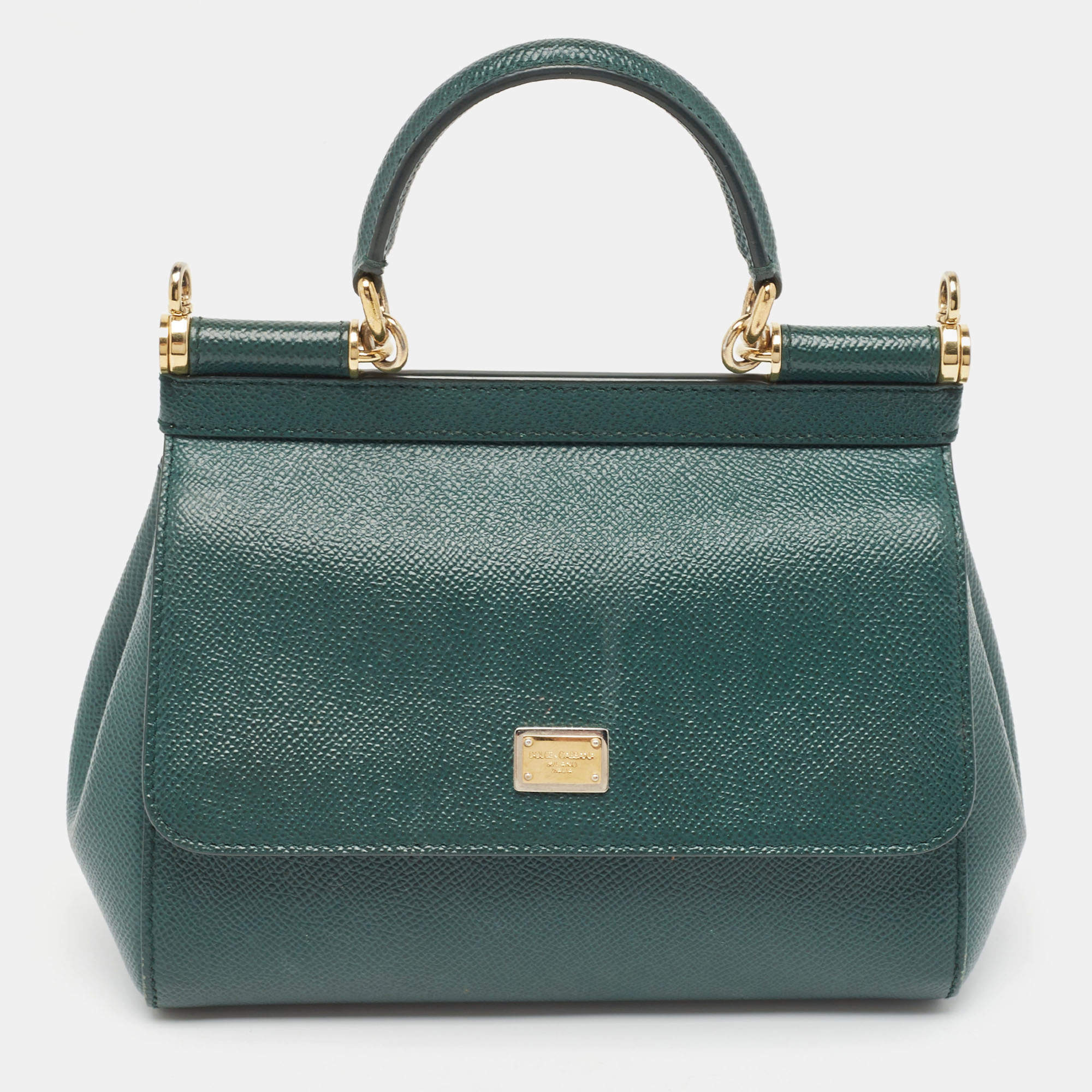 Pre Owned Dolce & Gabbana Green Leather Small Miss Sicily Top Handle Bag