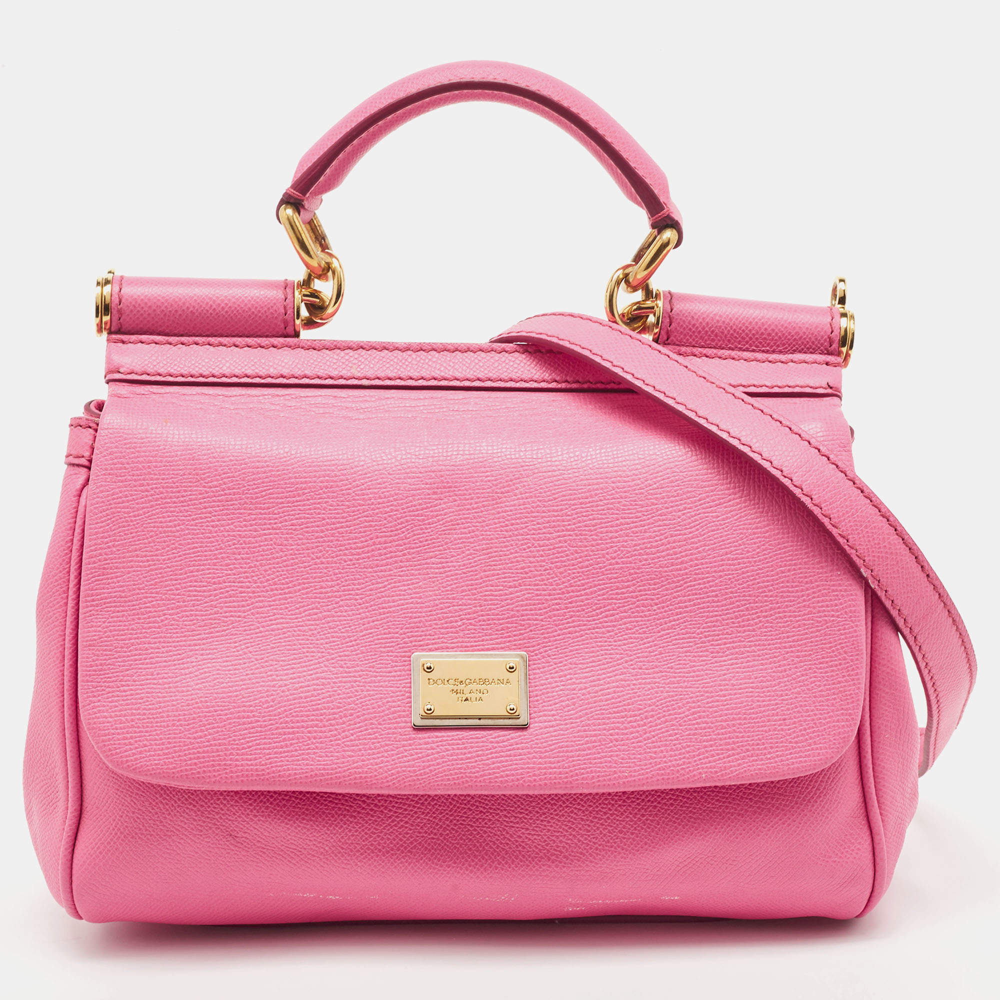 Pre Owned Dolce & Gabbana Pink Leather Medium Miss Sicily Top Handle Bag