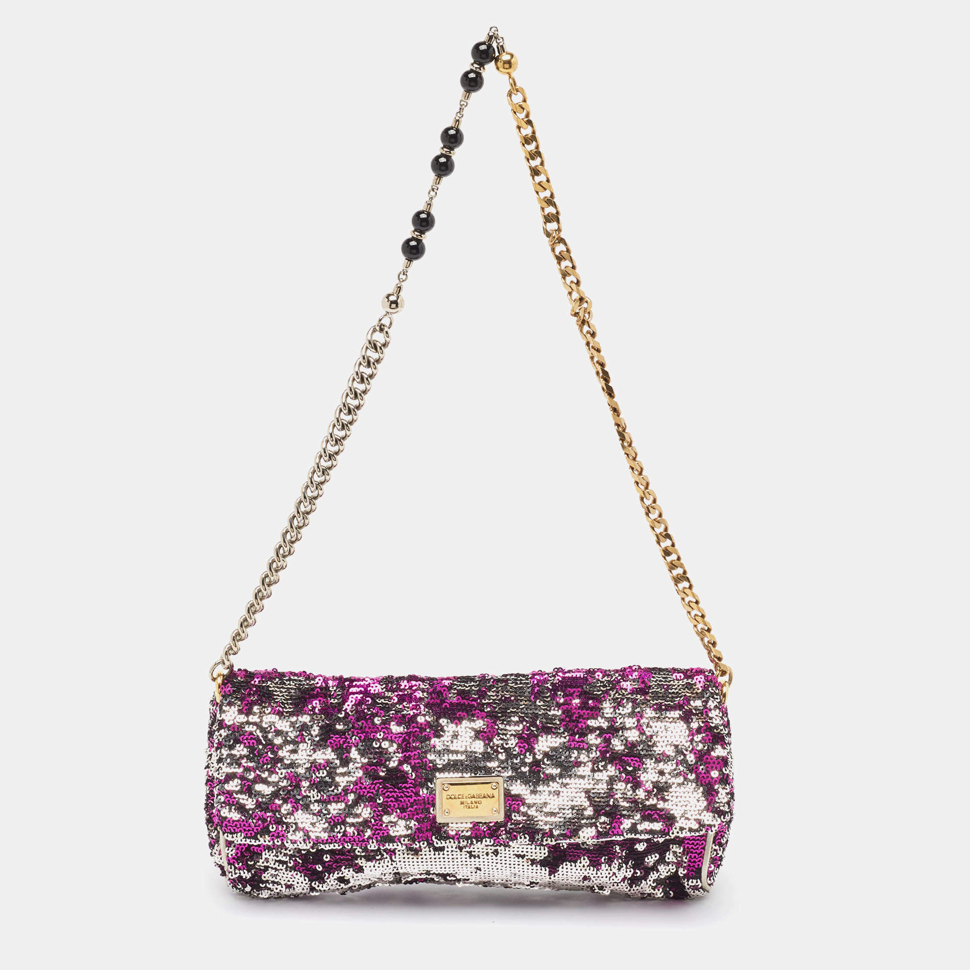 مملوكة مسبقًا Dolce & Gabbana Purple/Silver Sequins Miss Charles Clutch
