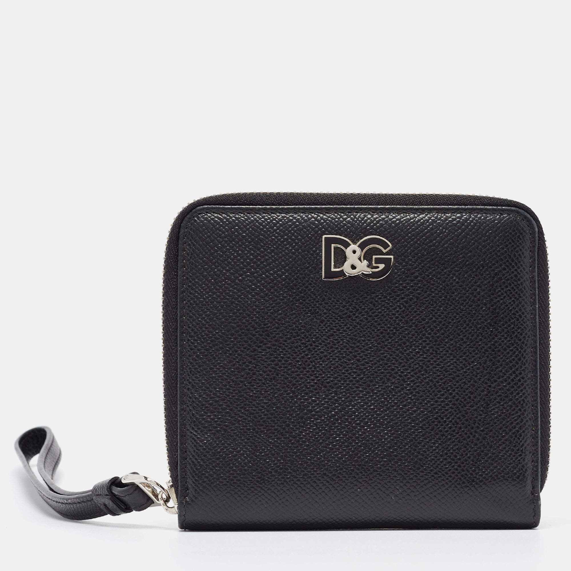 Pre Owned Dolce & Gabbana Black Leather Zip Around Wallet