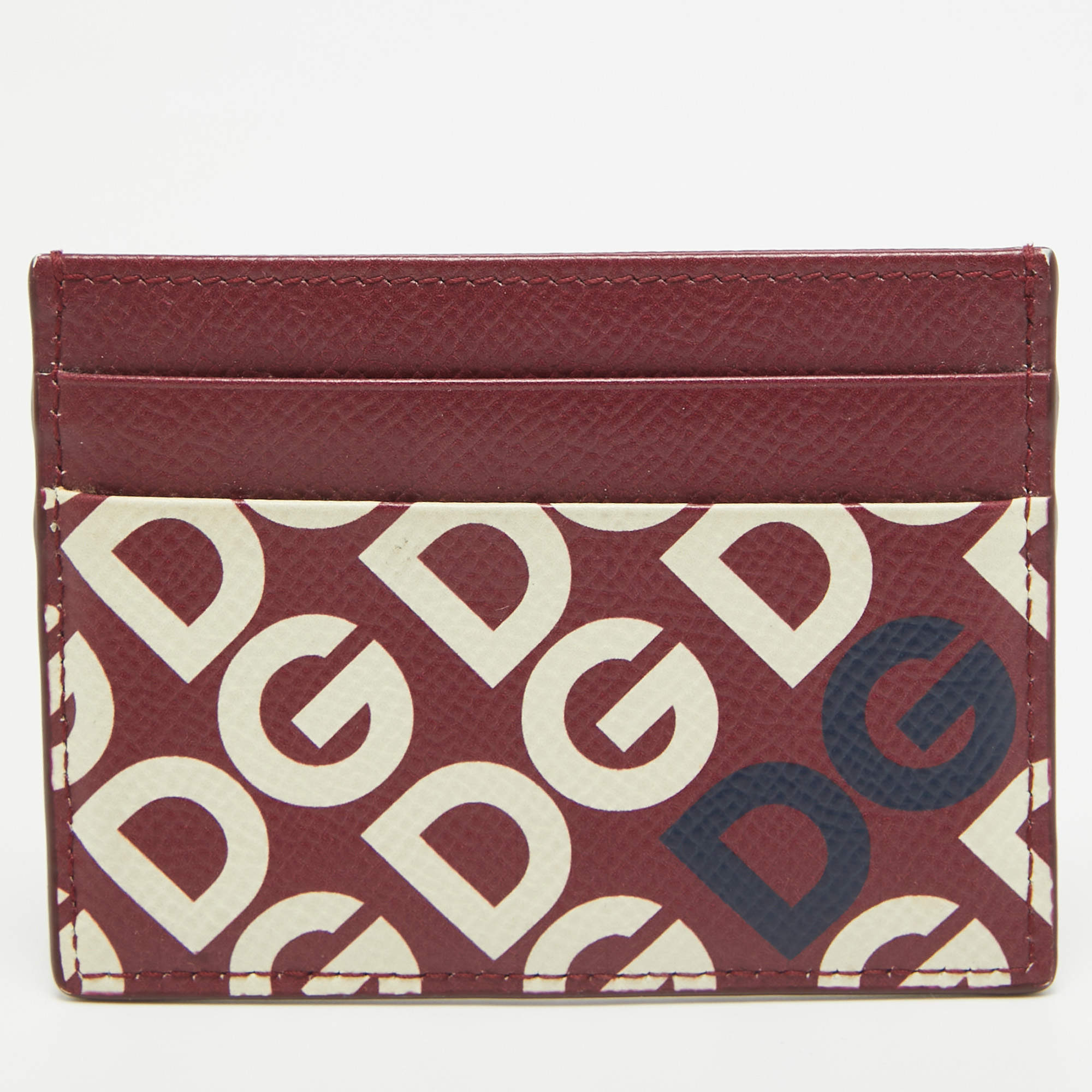 Pre Owned Dolce & Gabbana Burgundy DG Mania Leather Card Holder