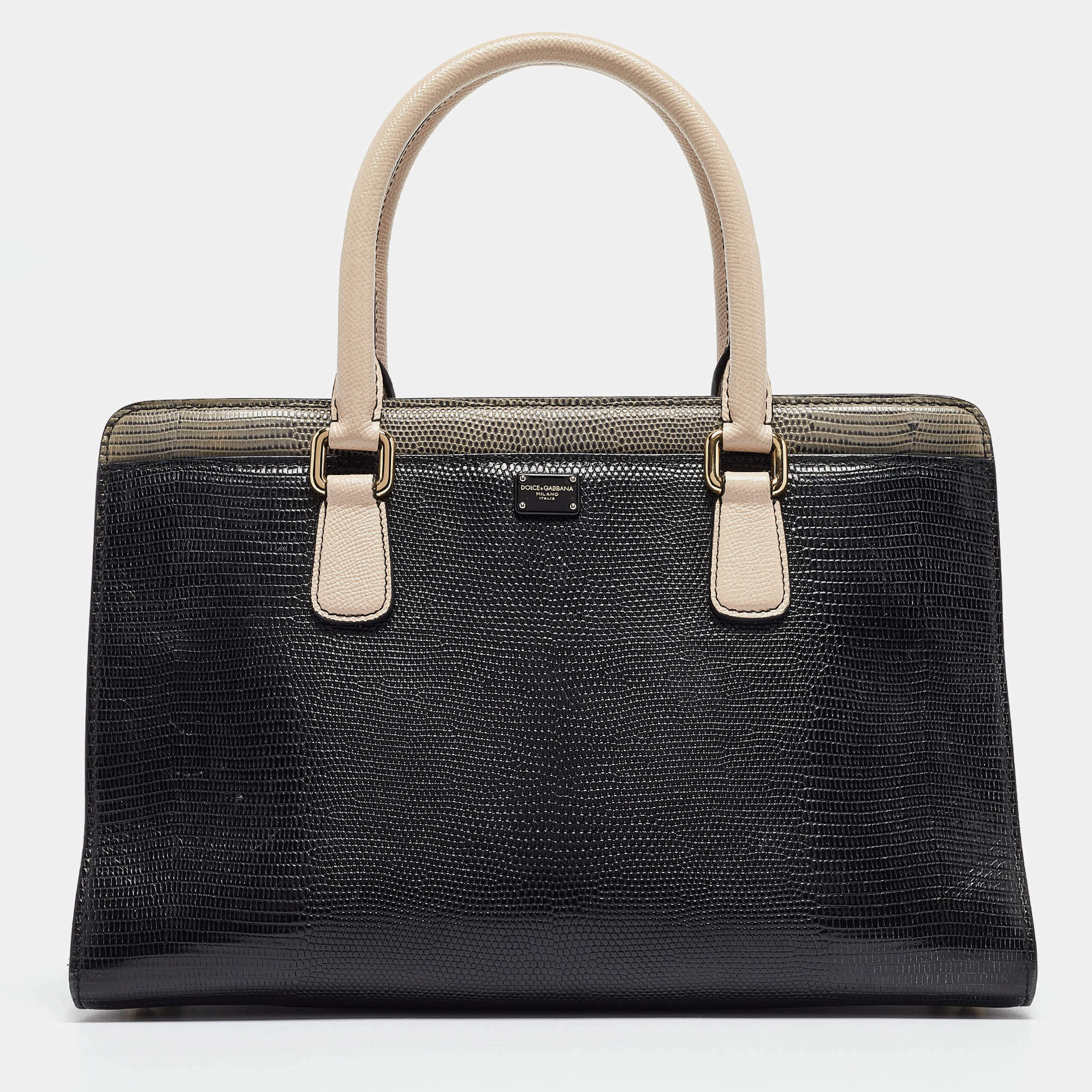 Pre Owned Dolce & Gabbana Tricolor Lizard Embossed Leather and Snakeskin Tote