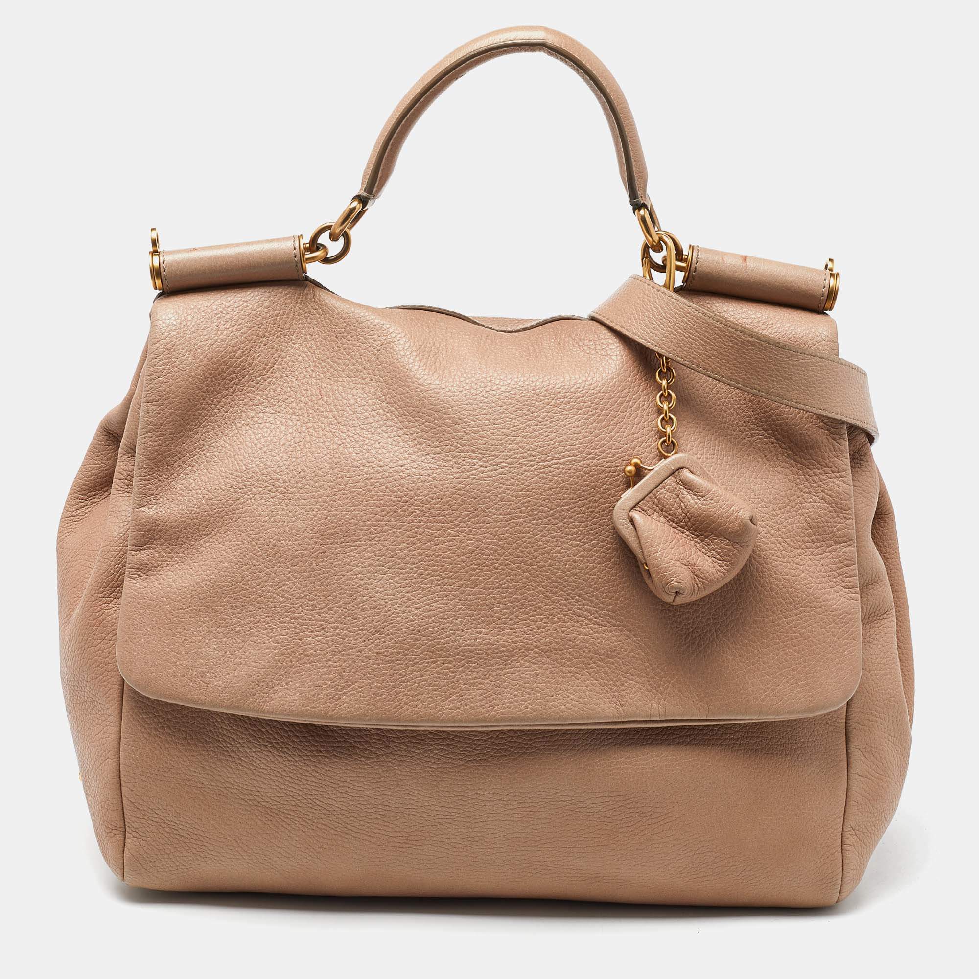 Dolce & Gabbana Beige Leather Flap Top Handle Bag