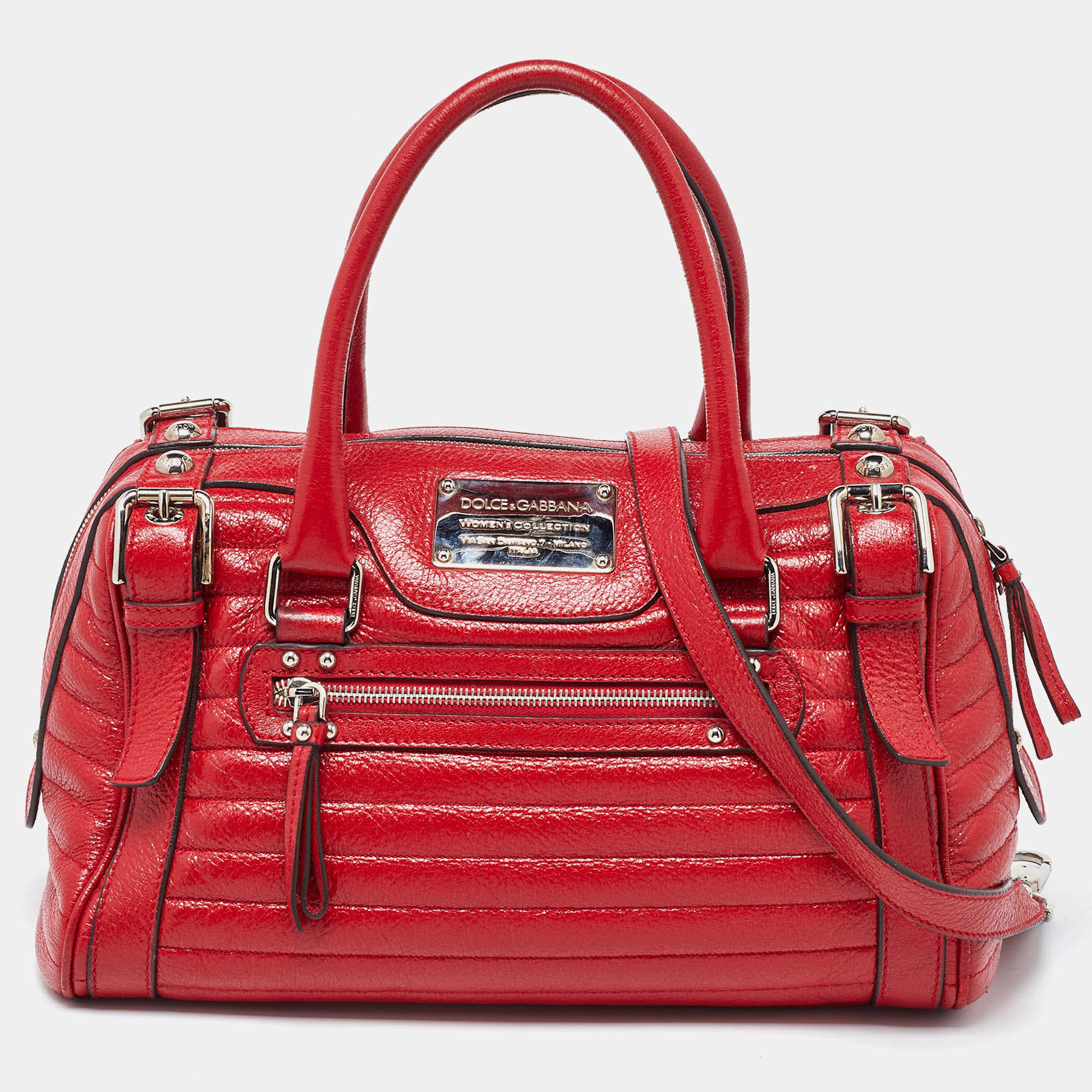 Pre Owned Dolce & Gabbana Red Leather Miss Easy Way Satchel