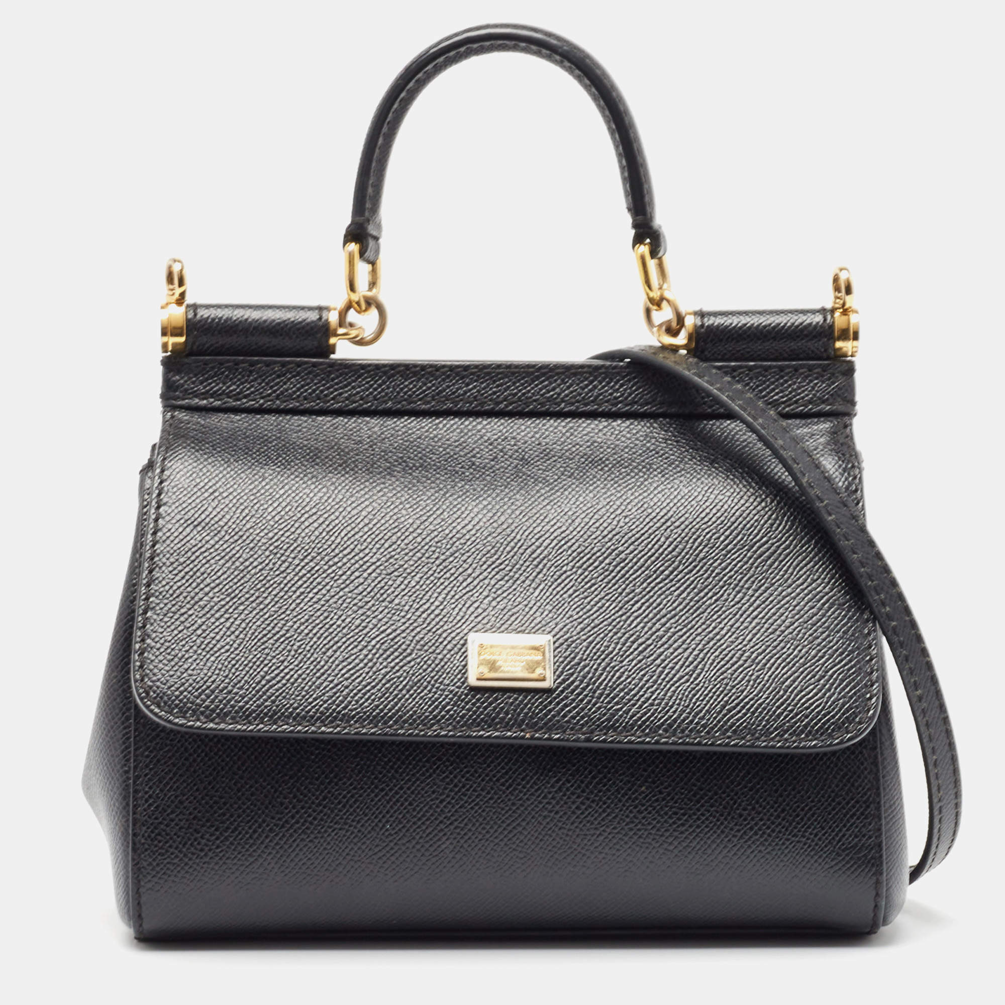 Pre Owned Dolce & Gabbana Black Leather Small Miss Sicily Top Handle Bag