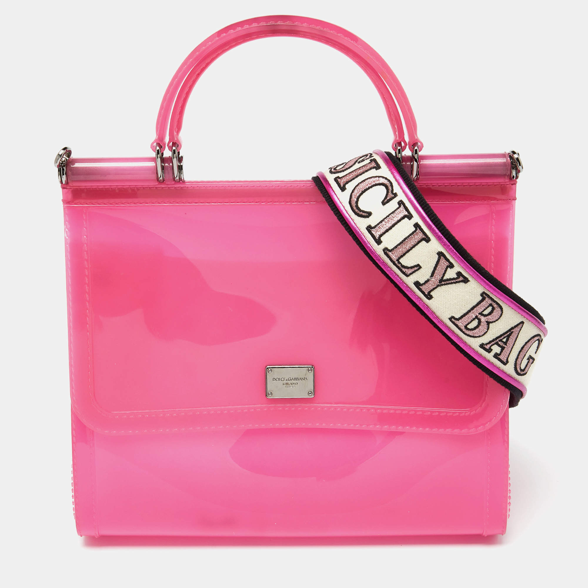 Pre Owned Dolce & Gabbana Pink Rubber Regular Miss Sicily Top Handle Bag