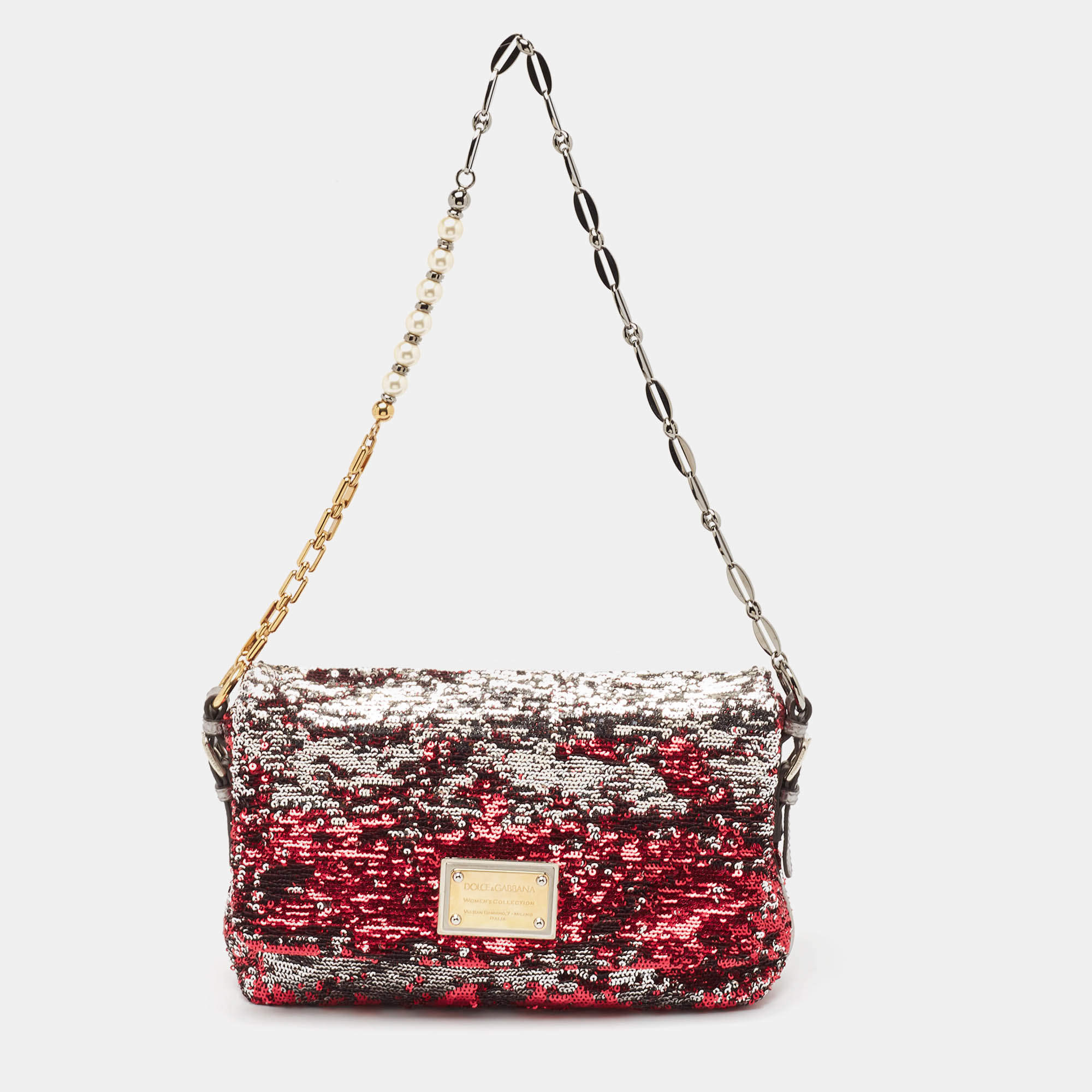 Pre Owned Dolce & Gabbana Pink/Silver Sequins Miss Charles Shoulder Bag
