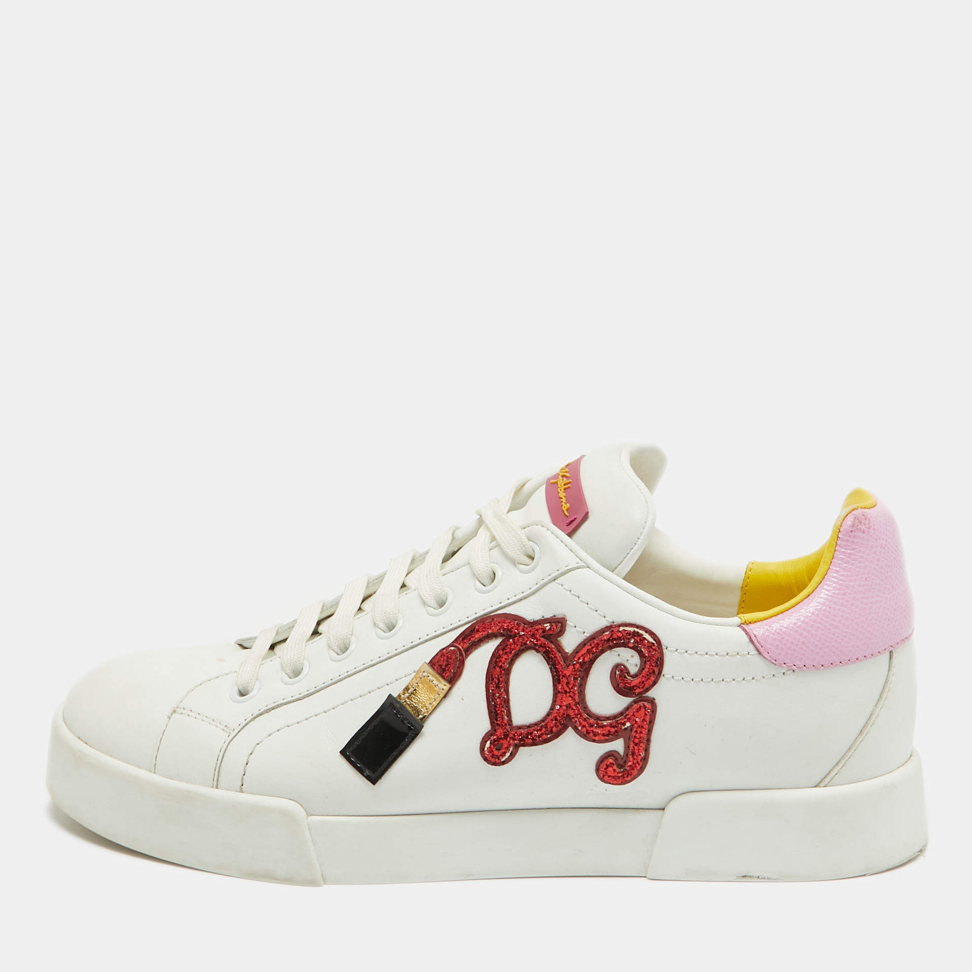 Pre Owned Dolce & Gabbana Two Tone Leather Portofino Sneakers Size 39.5