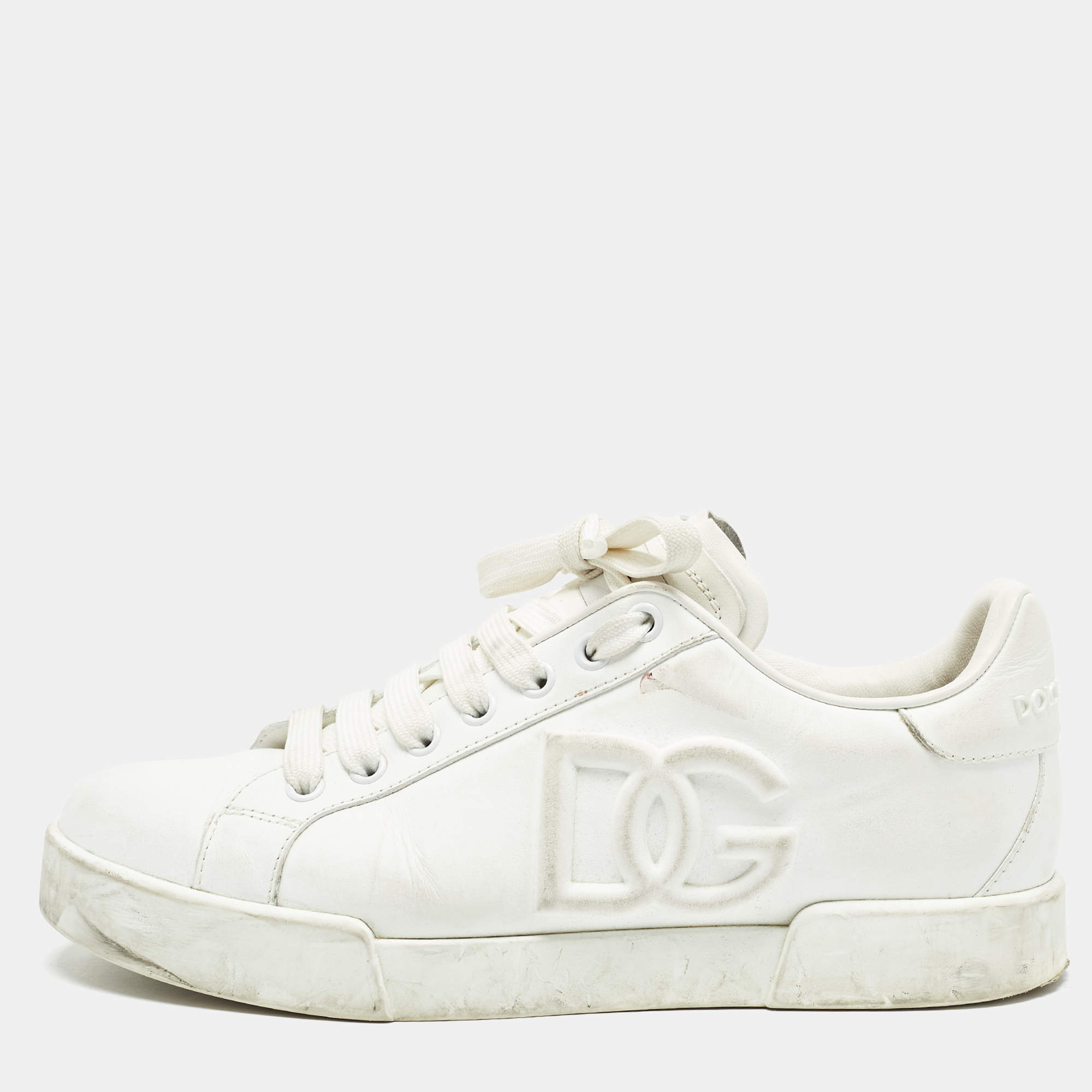 Pre Owned Dolce & Gabbana White Leather Portofino Sneakers Size 38