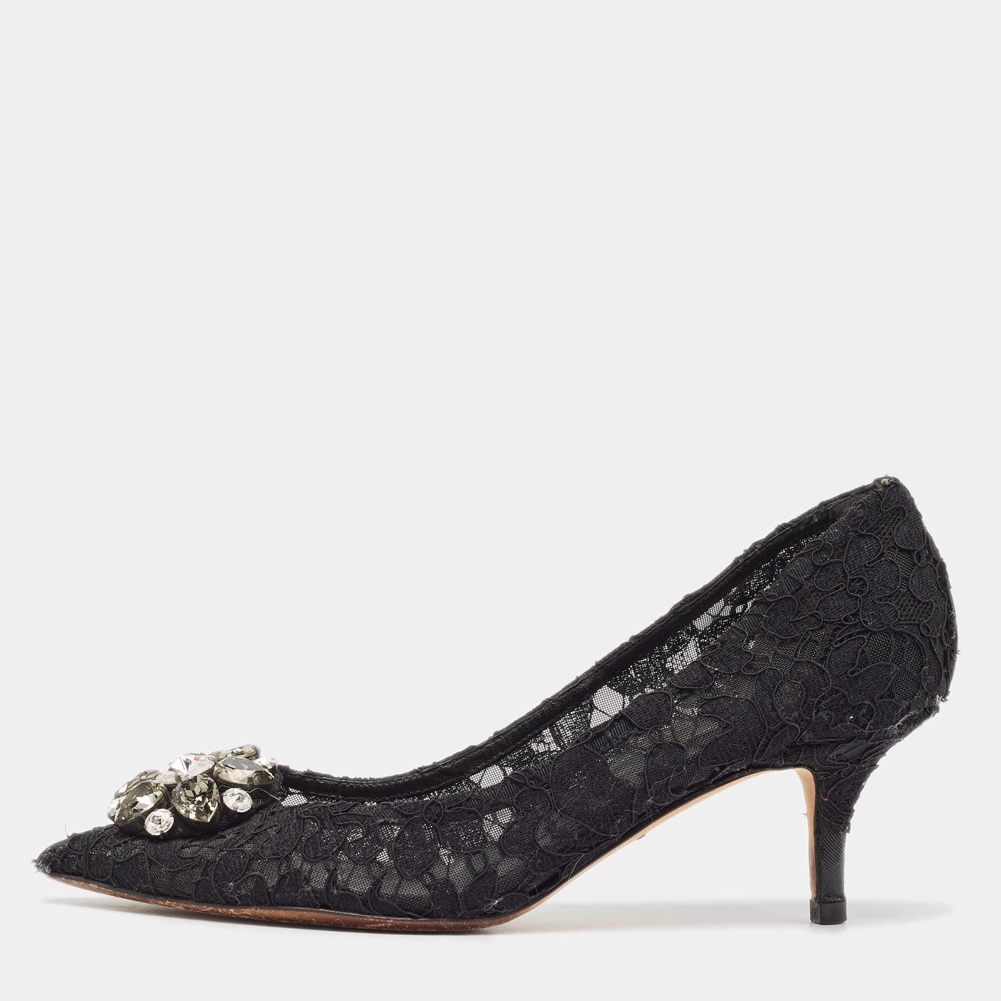 Dolce & Gabbana Black Lace Bellucci Pumps Size 38.5