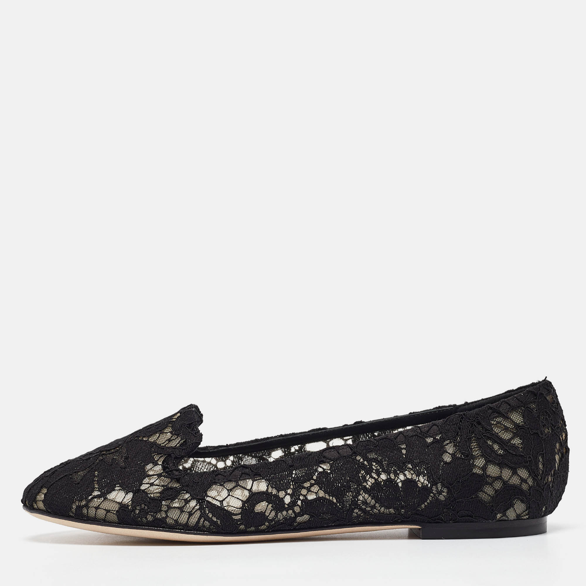 Pre Owned Dolce & Gabbana Black Lace Smoking Slippers Size 38