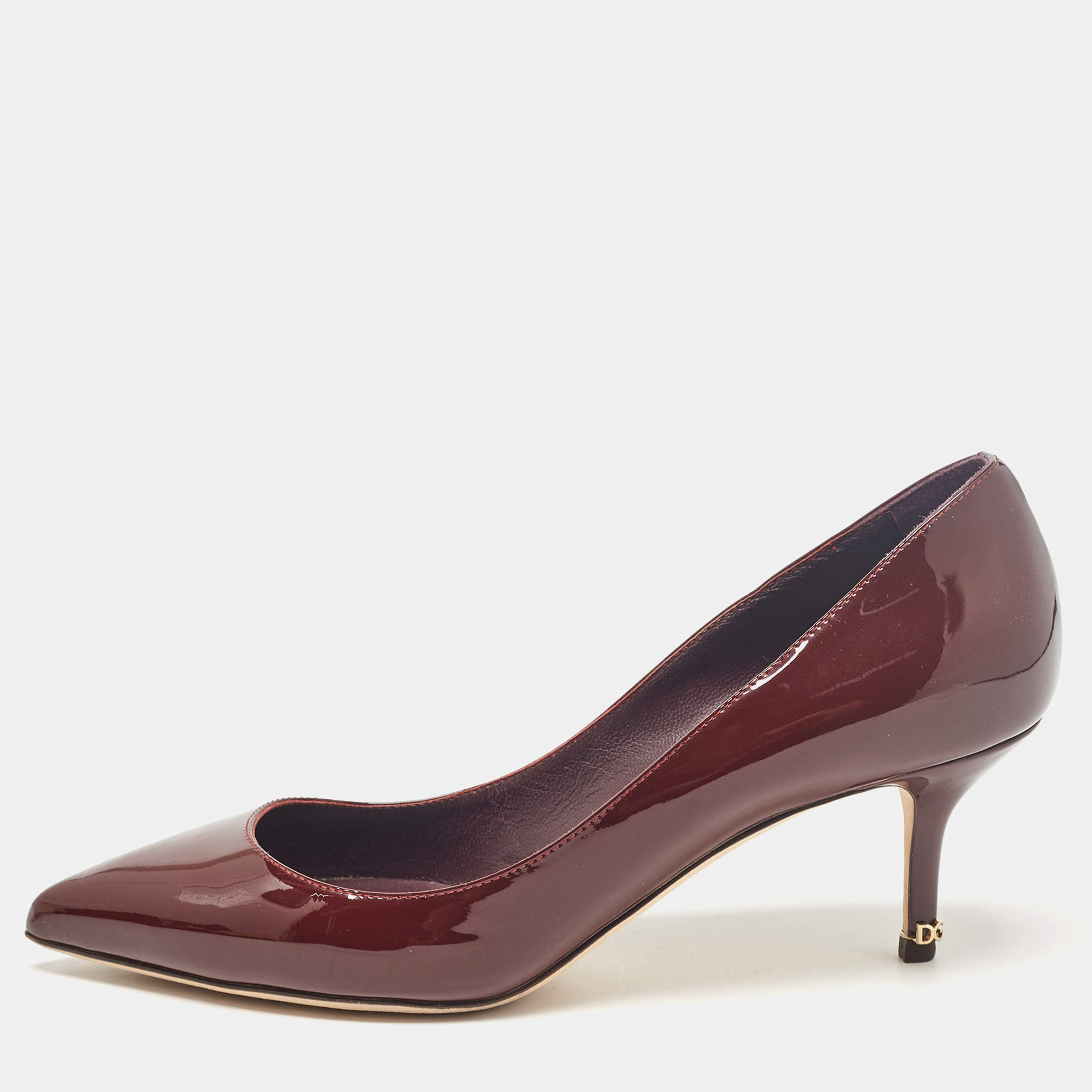 Pre Owned Dolce & Gabbana Burgundy Patent Leather Pointed Toe Pumps Size 38.5
