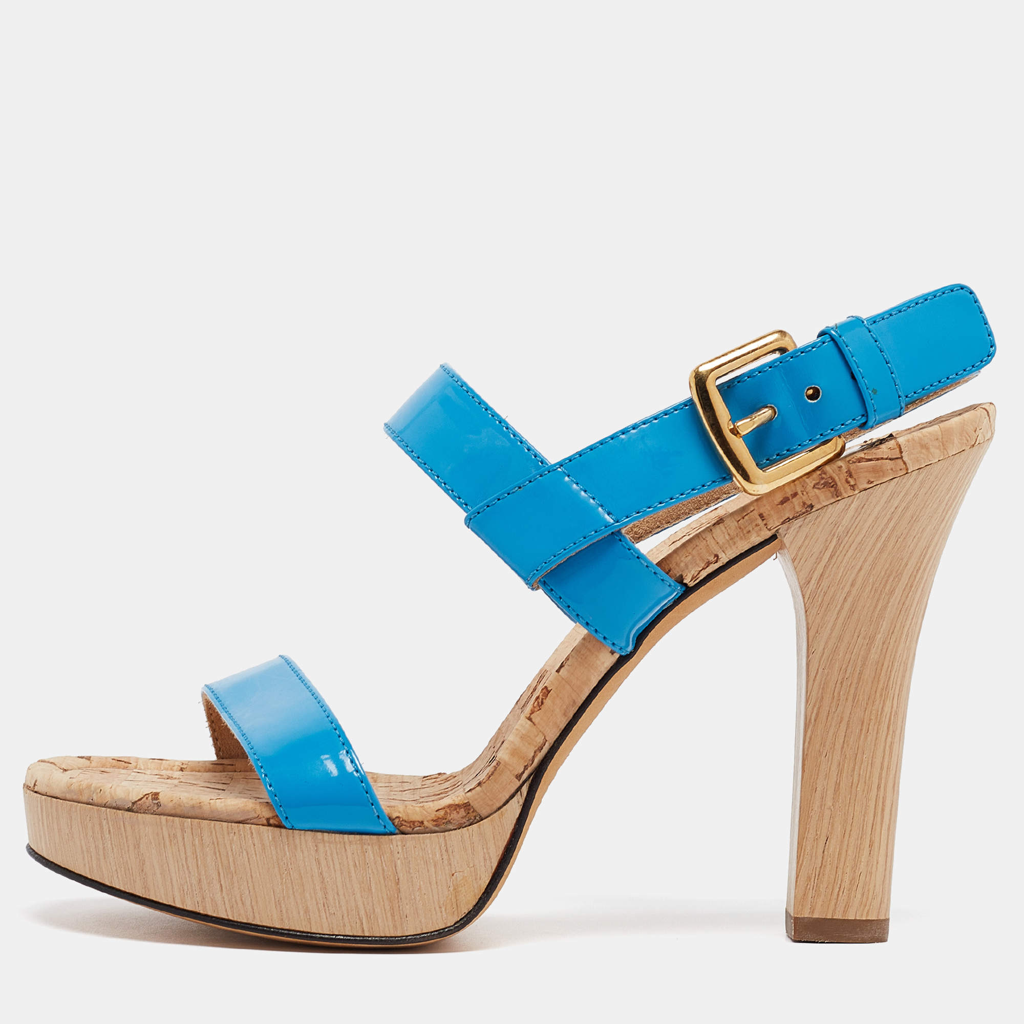 D&G Blue Patent Leather Ankle Strap Sandals Size 37.5