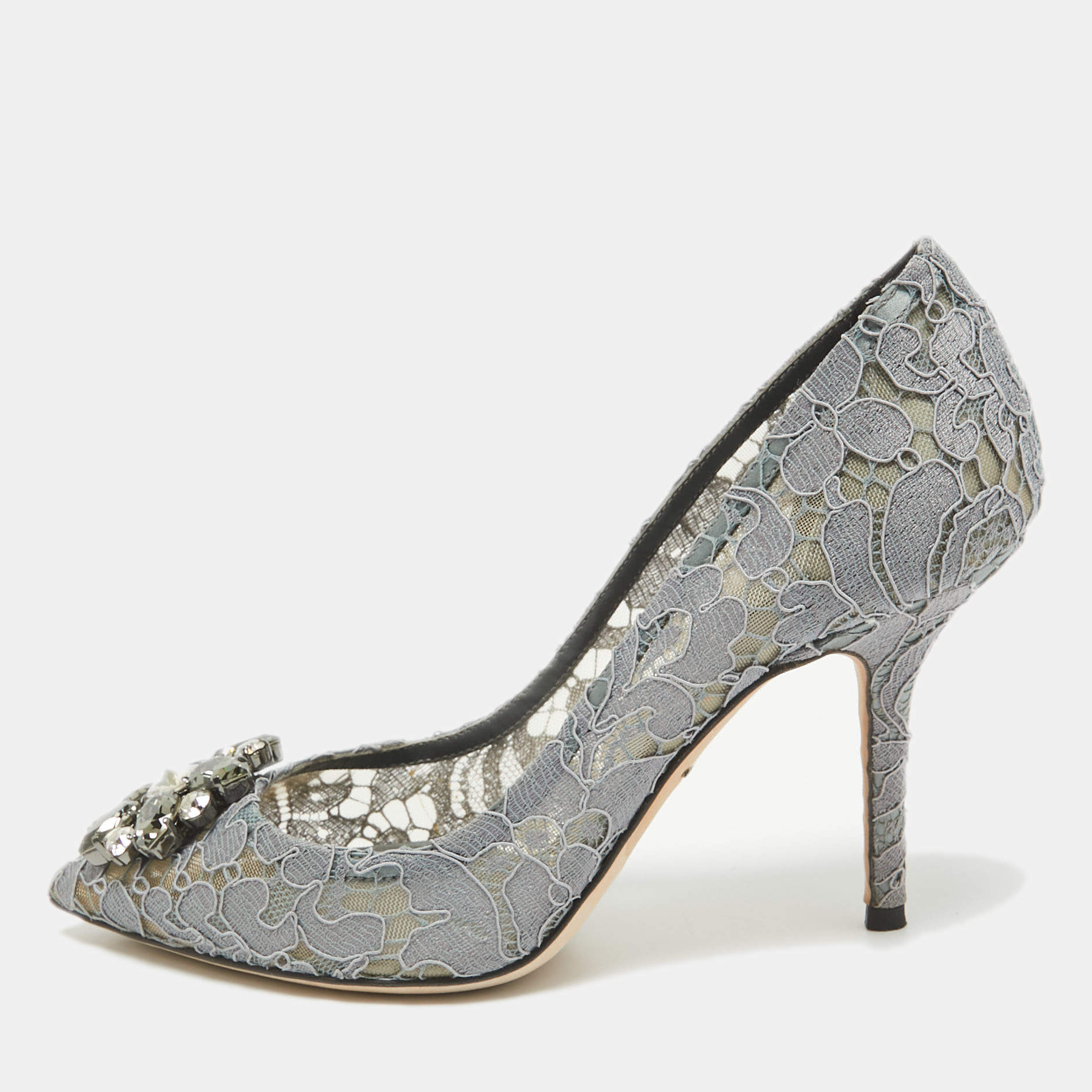 Pre Owned Dolce & Gabbana Grey Lace Bellucci Pumps Size 38