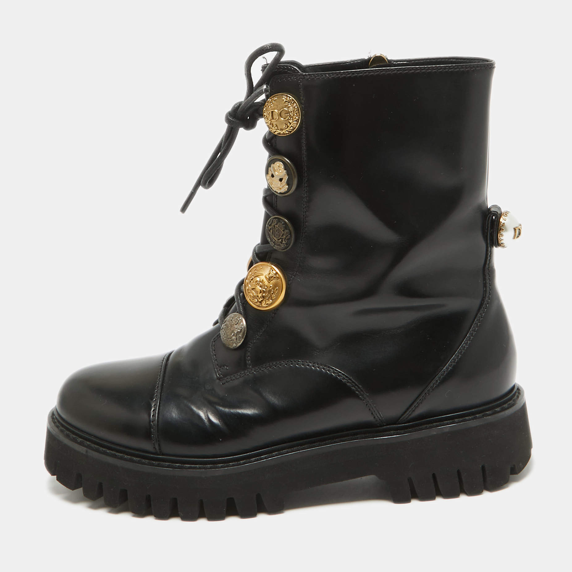 Pre Owned Dolce & Gabbana Black Leather Combat Boots Size 39