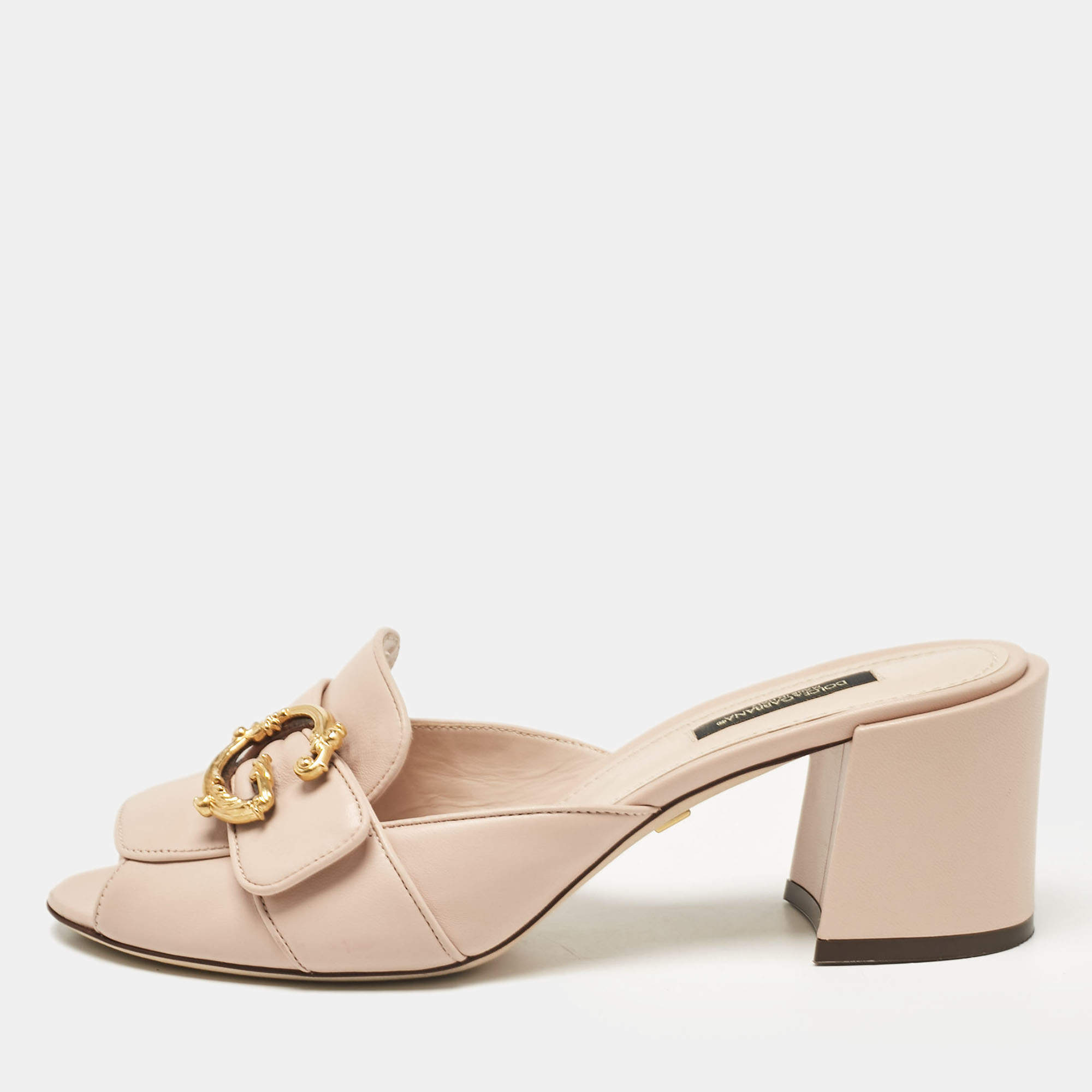 Pre Owned Dolce & Gabbana Beige Leather Slide Sandals Size 40