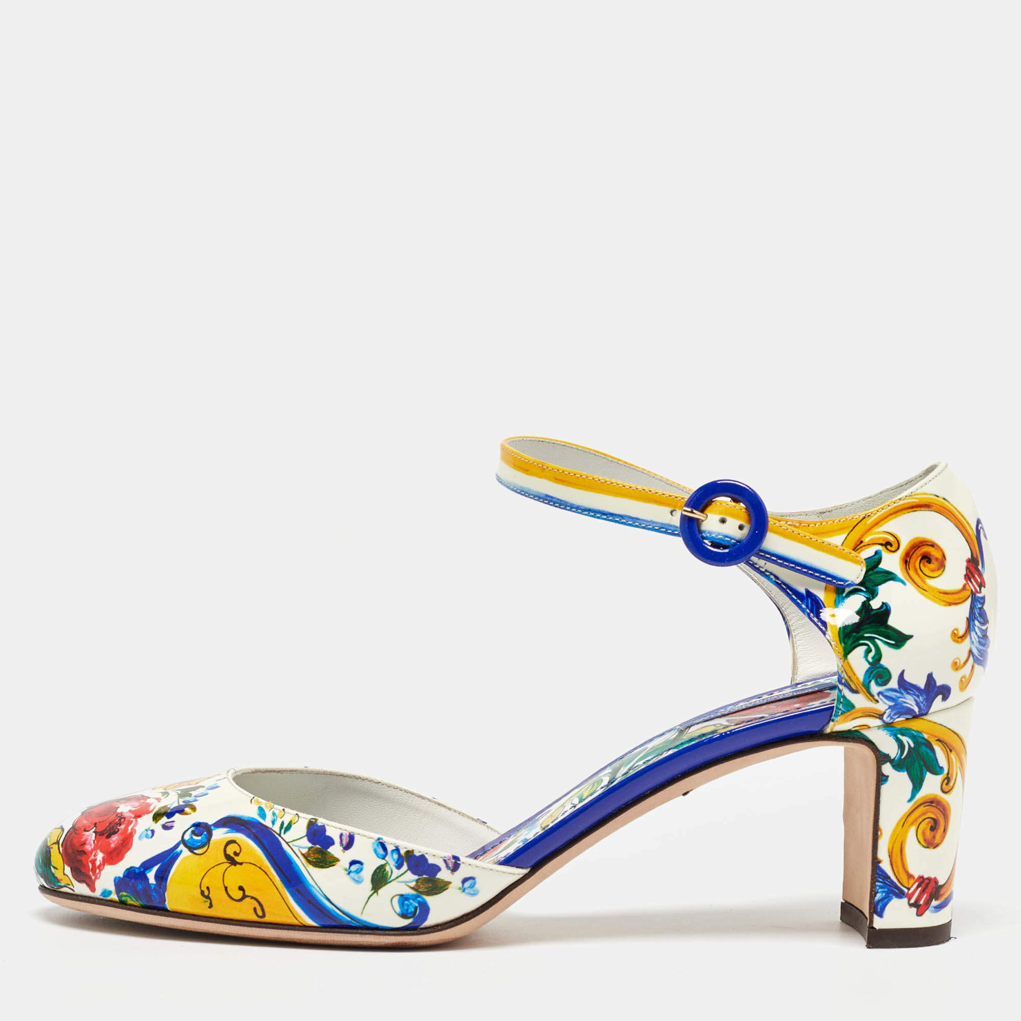Pre Owned Dolce & Gabbana Multicolor Patent Leather Floral Printed Ankle Strap Pumps Size 40