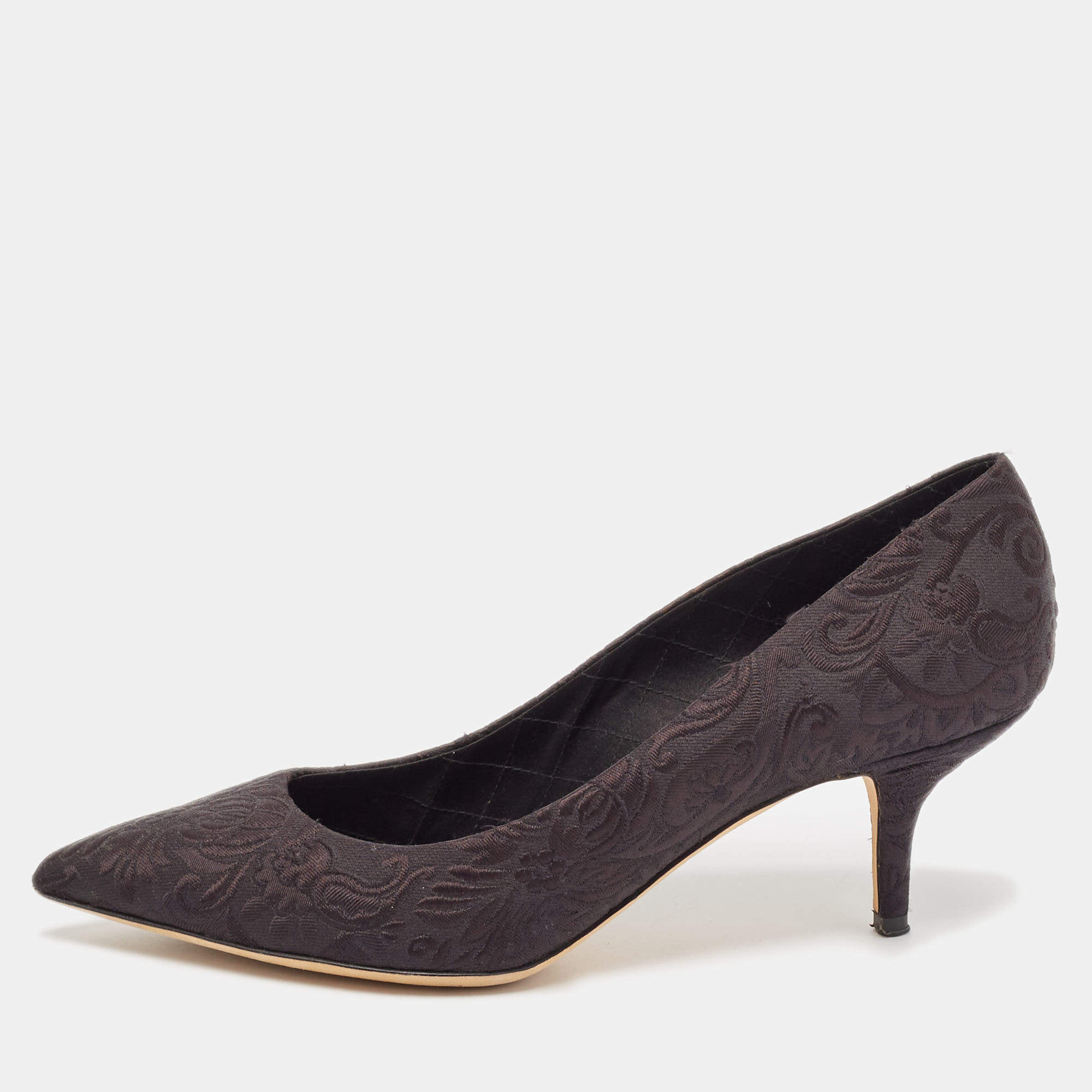 Pre Owned Dolce and Gabbana Black Brocade Fabric Pointed Toe Pumps Size 40