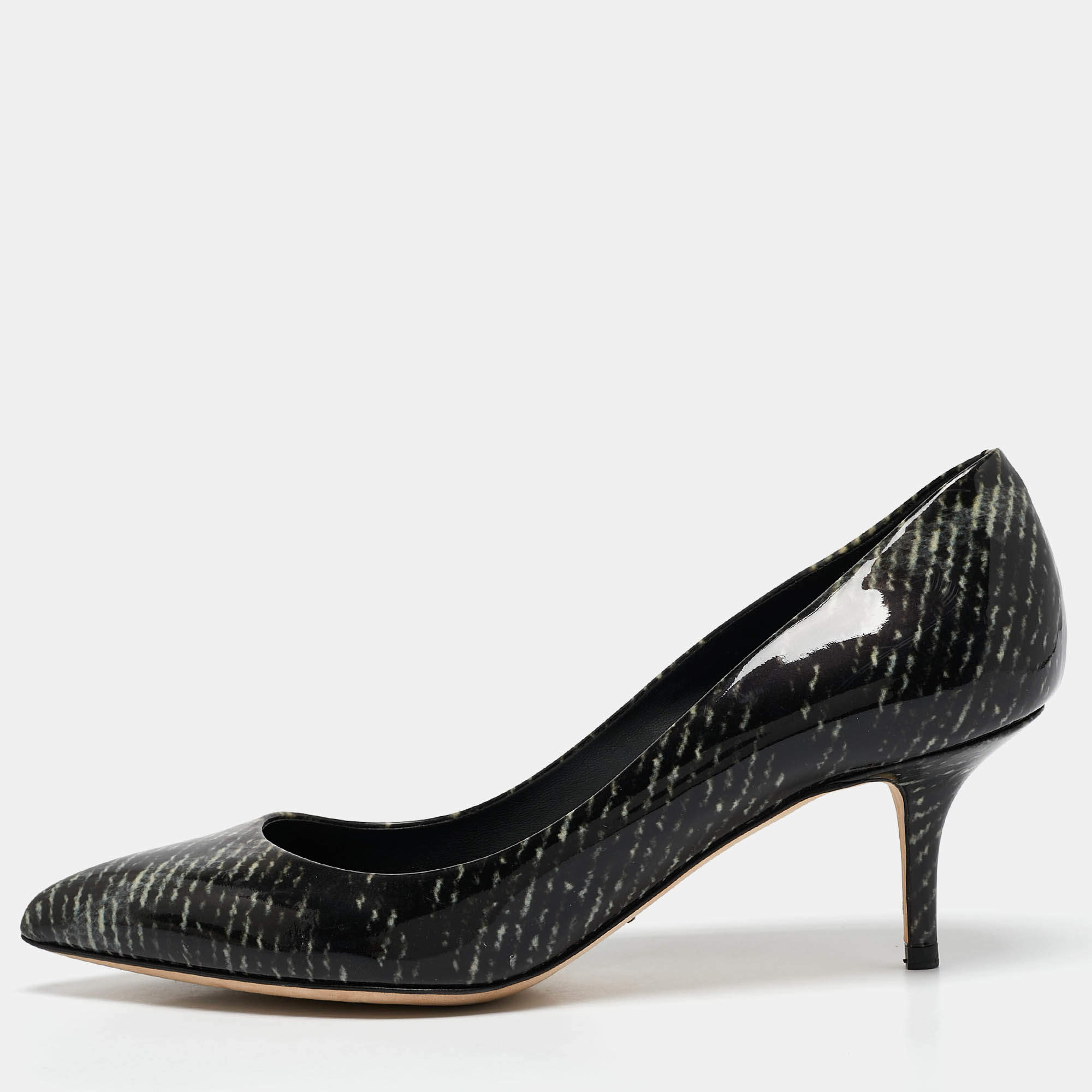 Pre Owned Dolce & Gabbana Black Printed Patent Leather Pointed Toe Pumps Size 40
