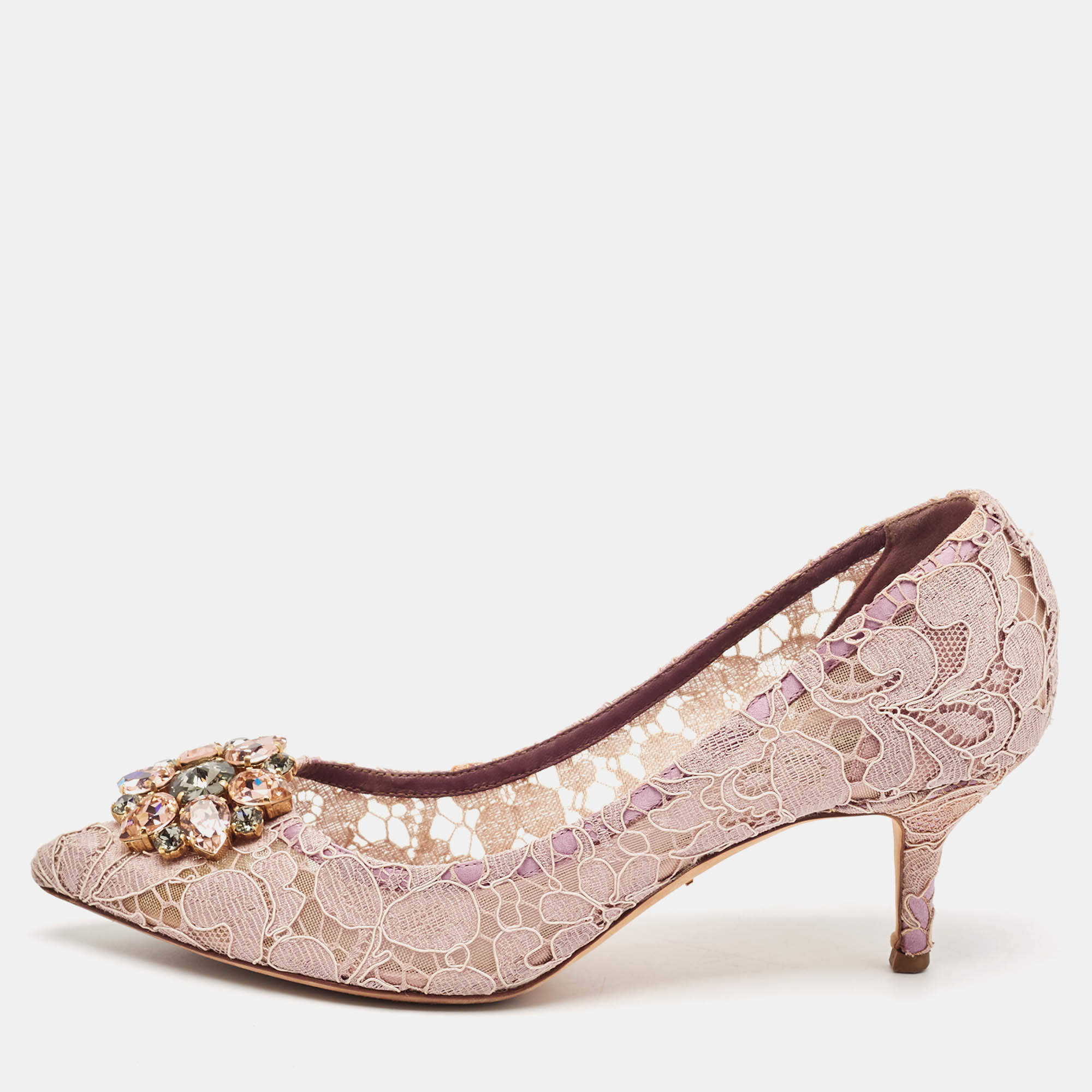 Pre Owned Dolce & Gabbana Light Purple Lace Crystal Embellished Bellucci Pumps Size 40
