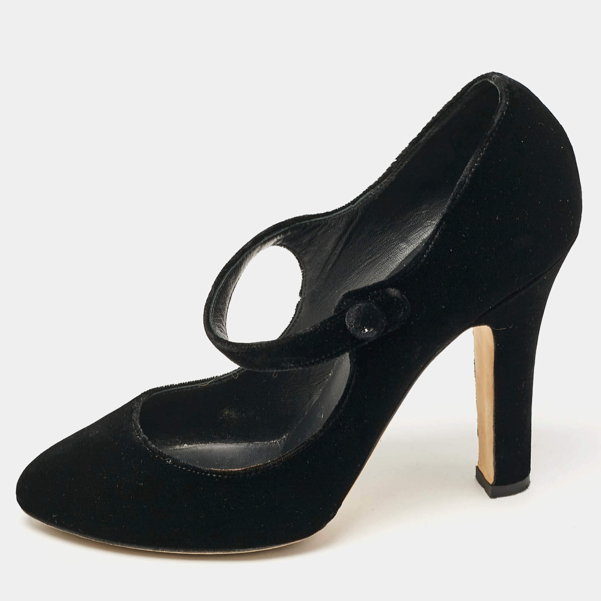 Pre Owned Dolce & Gabbana Black Velvet Mary Jane Pumps Size 38