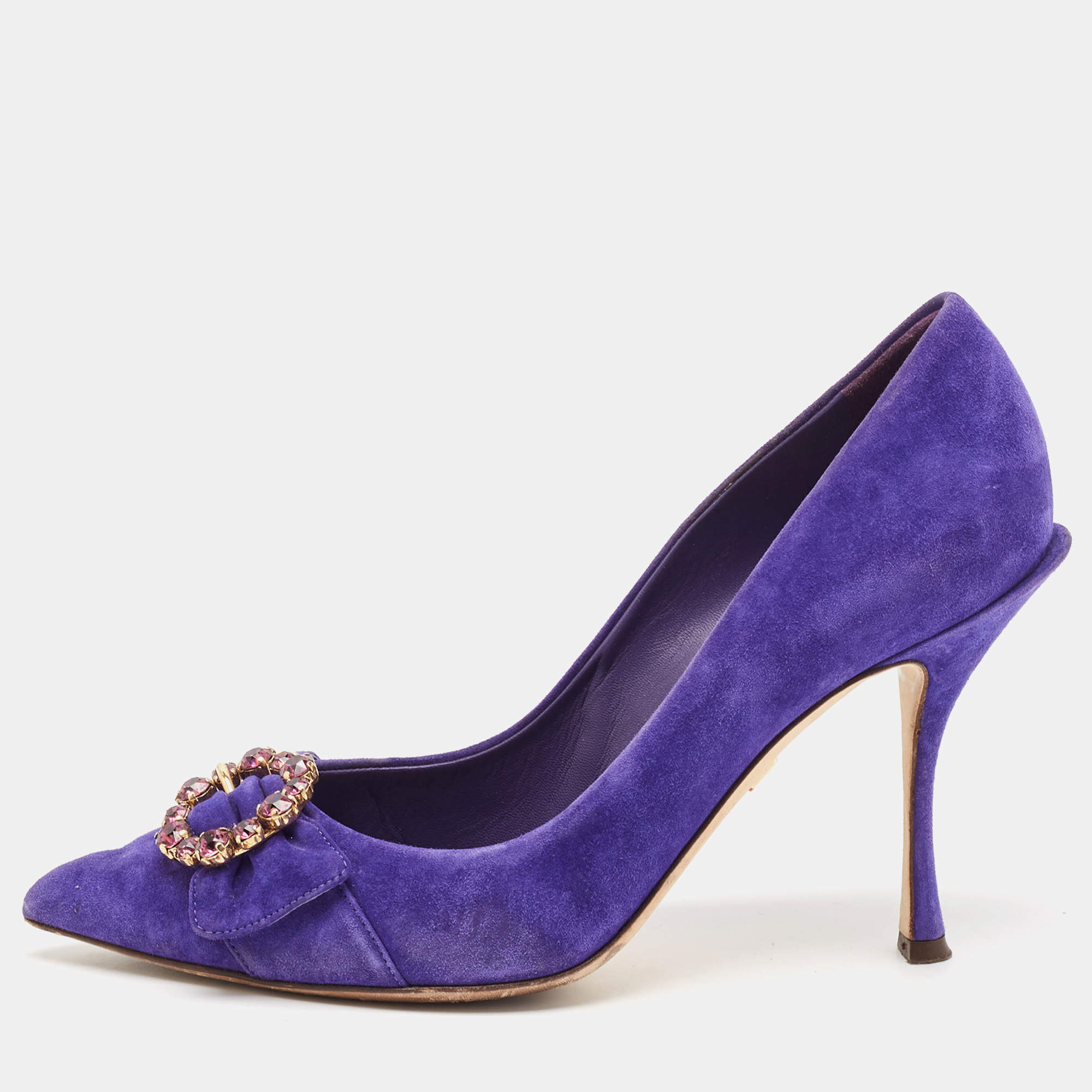 Dolce & Gabbana Purple Suede Buckle Pointed Toe  Pumps Size 38