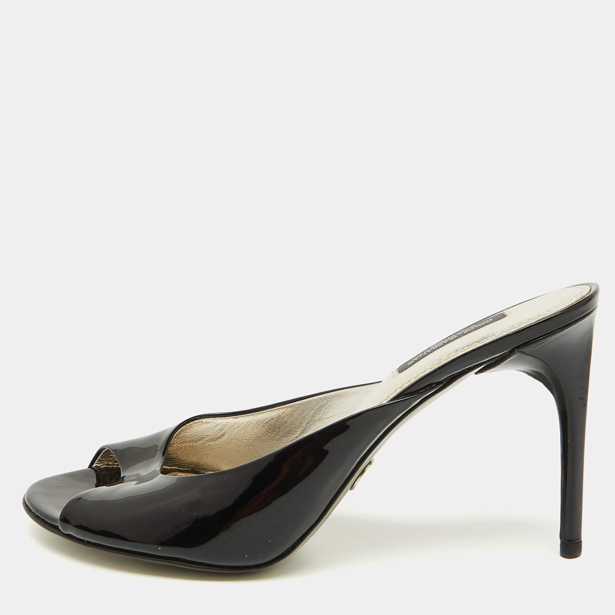 Dolce & Gabbana Black Patent Leather Slide Sandals Size 38.5