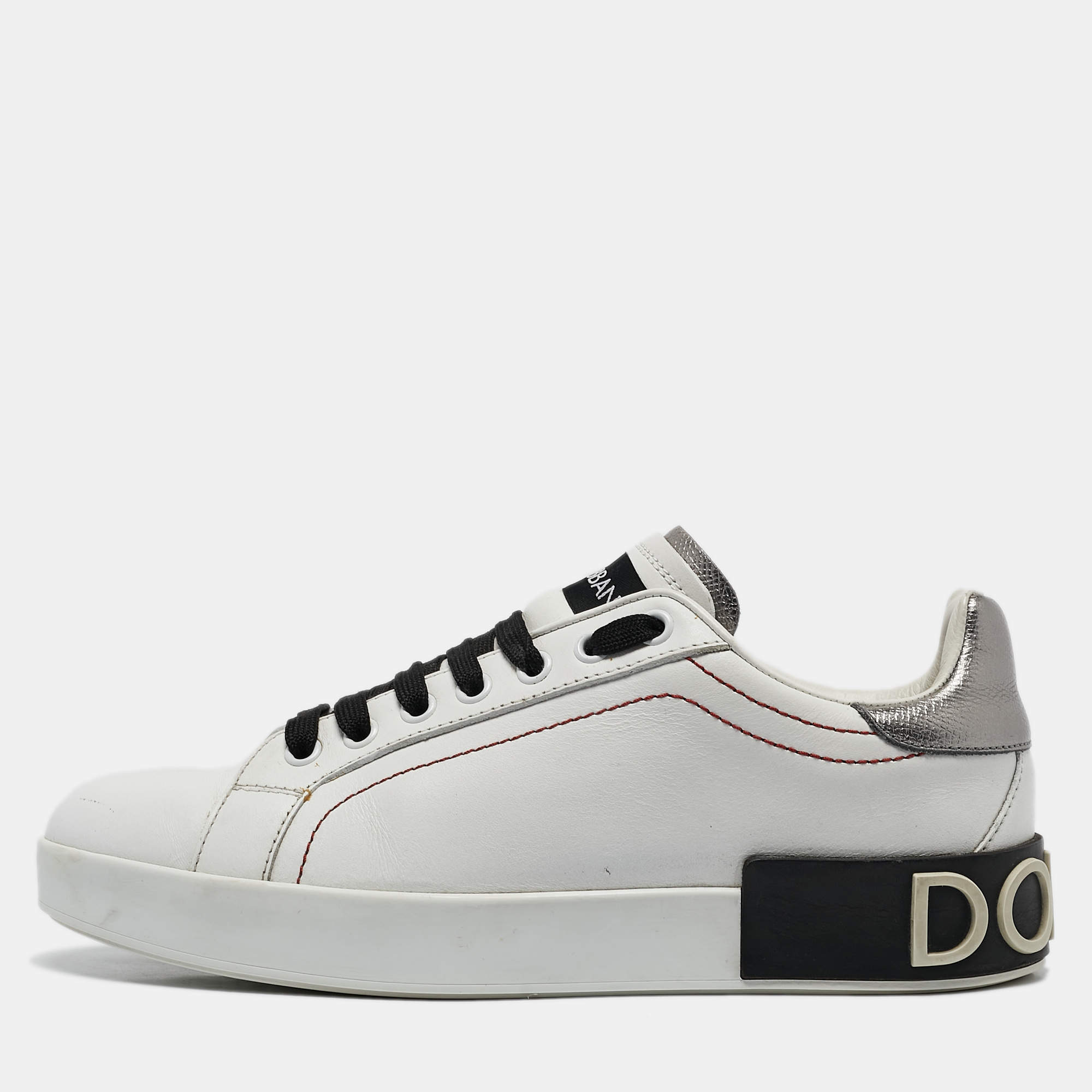 Pre Owned Dolce & Gabbana White Leather Portofino Low Top Sneakers Size 38