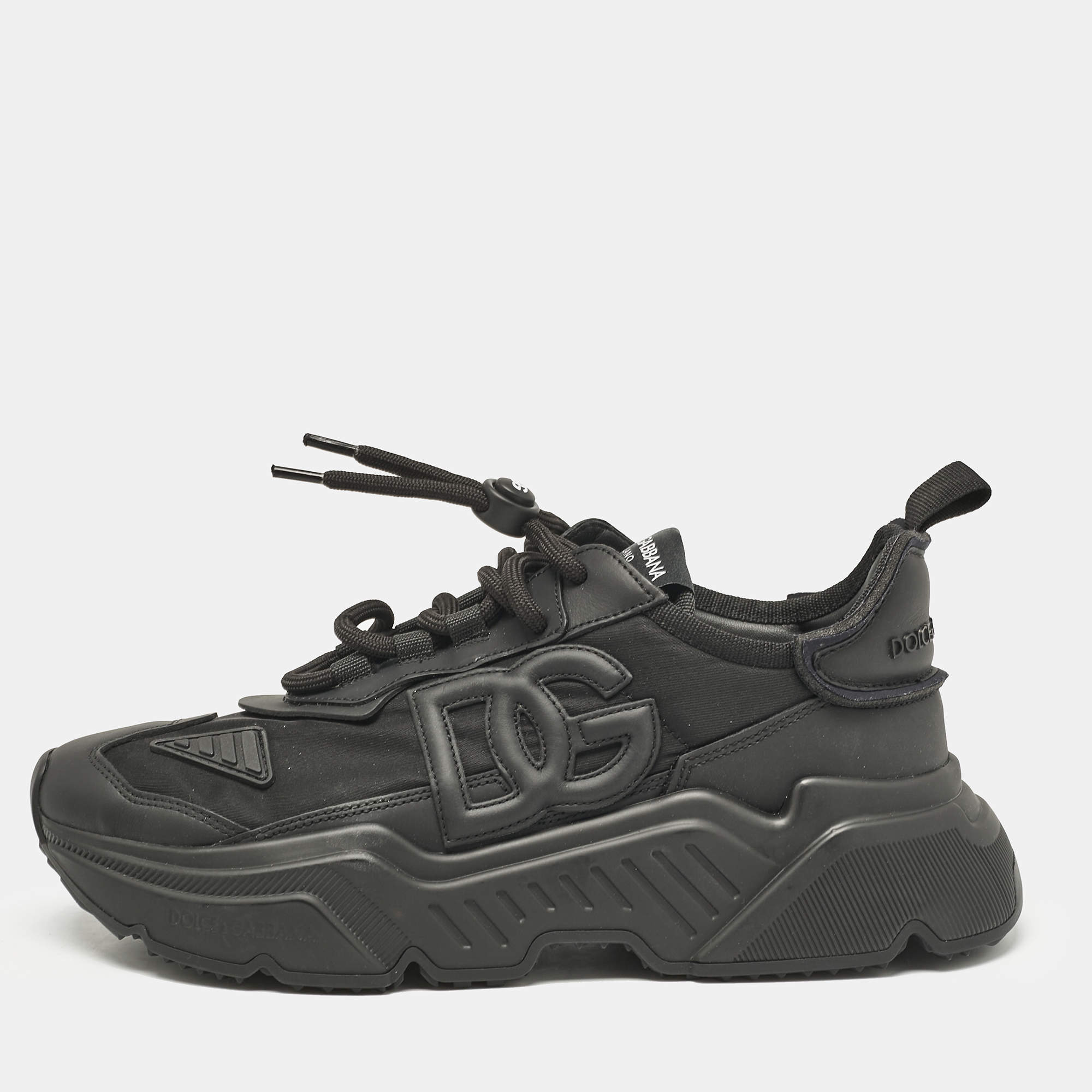 Pre Owned Dolce & Gabbana Black Leather and Fabric Daymaster Sneakers Size 40