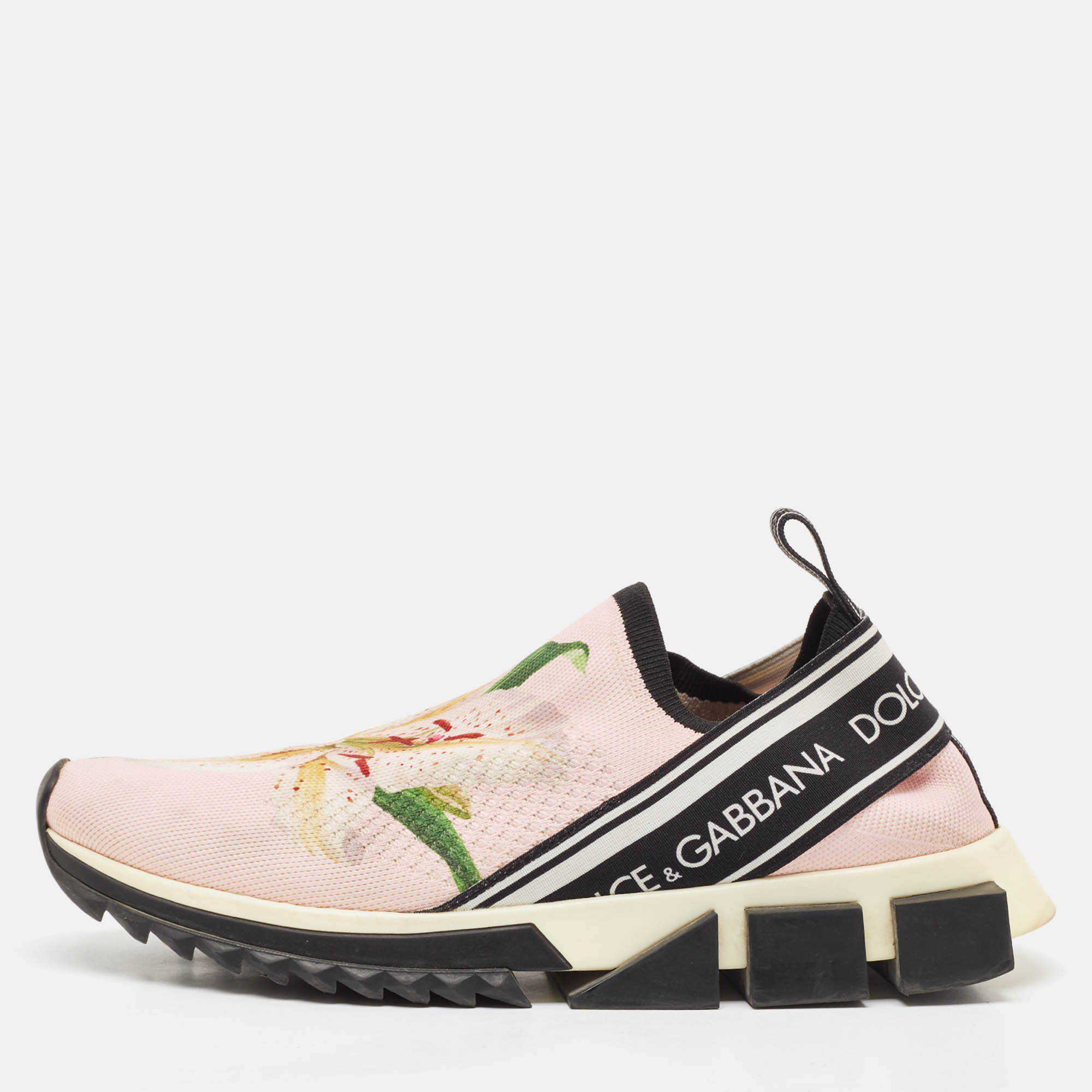 Dolce & Gabbana Pink Floral Fabric Sorrento Slip-On Sneakers Size 40.5