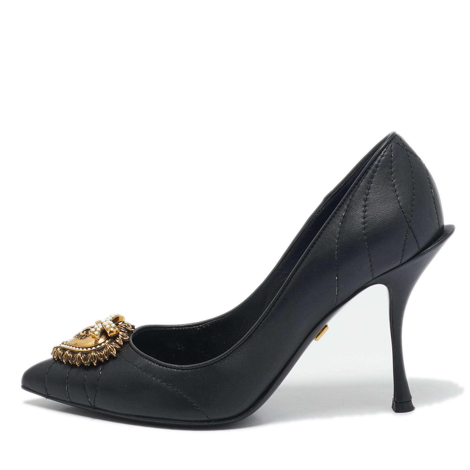 Pre Owned Dolce & Gabbana Black Leather Devotion Pumps Size 37