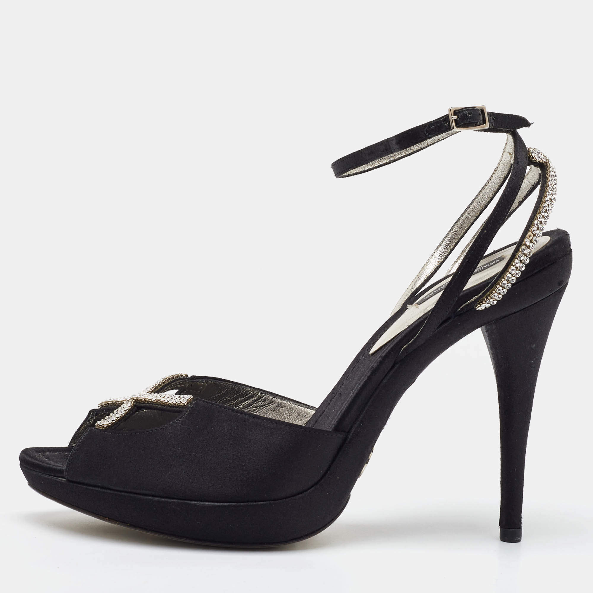 Pre Owned Dolce & Gabbana Black Suede Crystal Embellished Ankle Strap Sandals Size 40