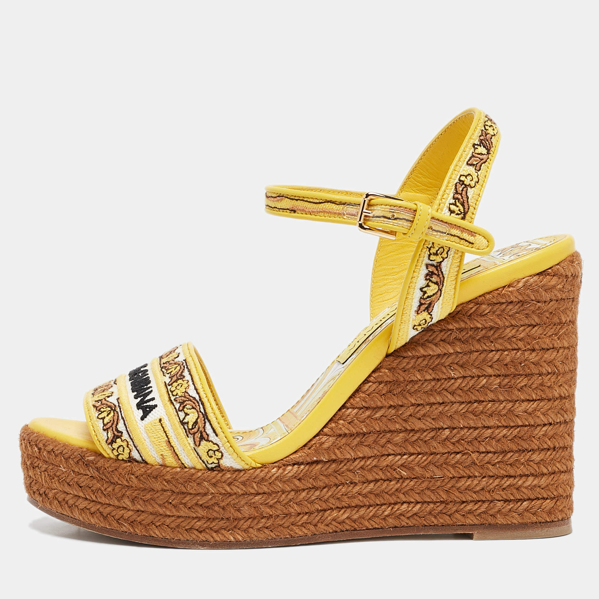 Dolce & Gabbana Multicolor Canvas Wedge  Espadrille Sandals Size 39
