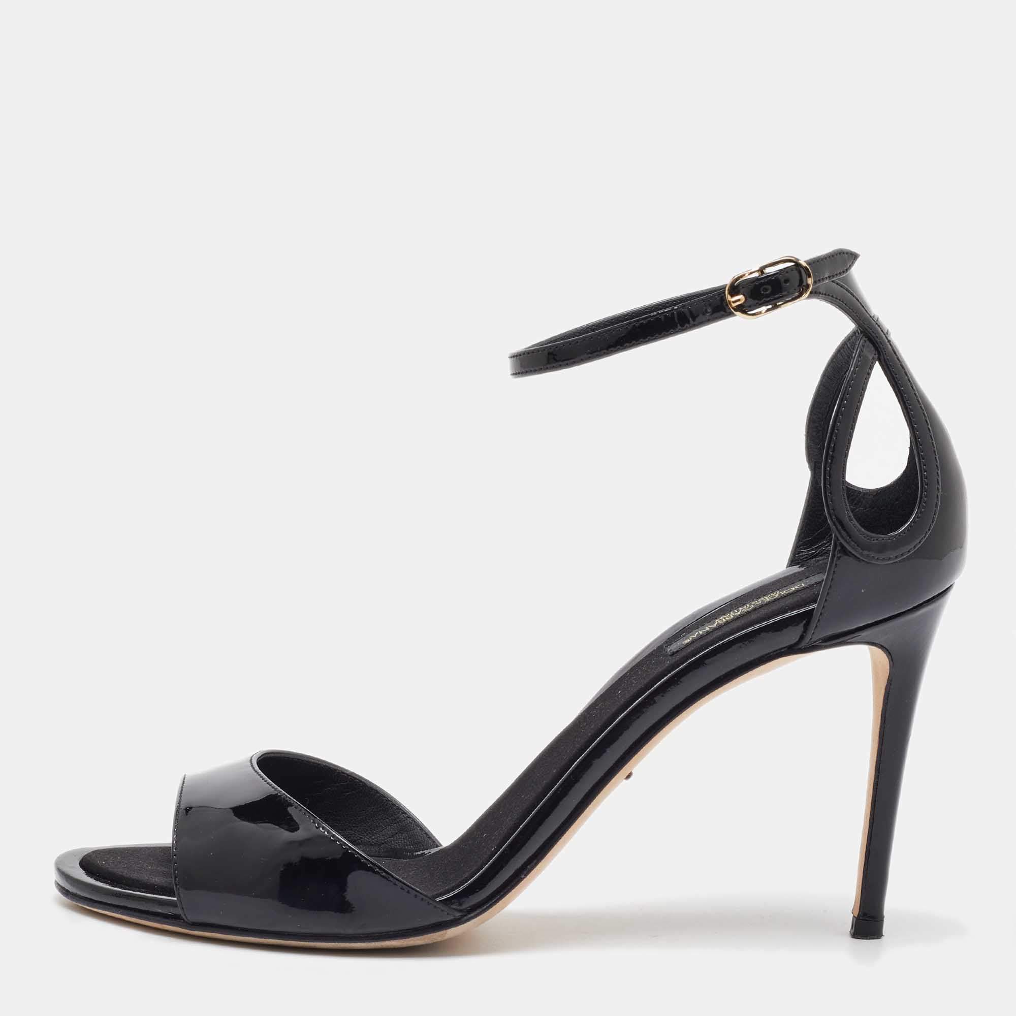 Pre Owned Dolce & Gabbana Black Patent Leather Ankle Strap Sandals Size 39