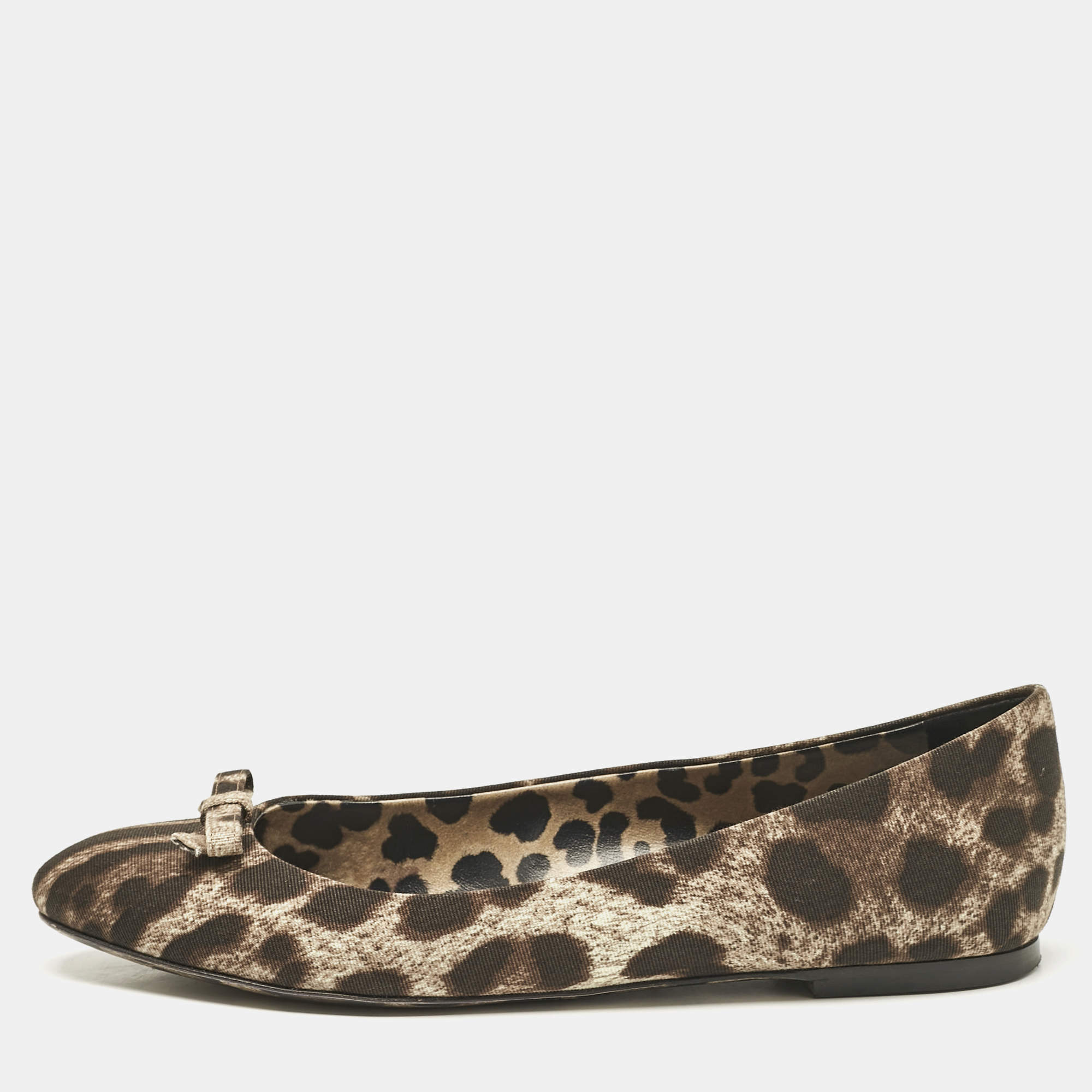 Dolce & Gabbana Brown Animal Print Canvas Bow Detail Ballet Flats Size 39.5