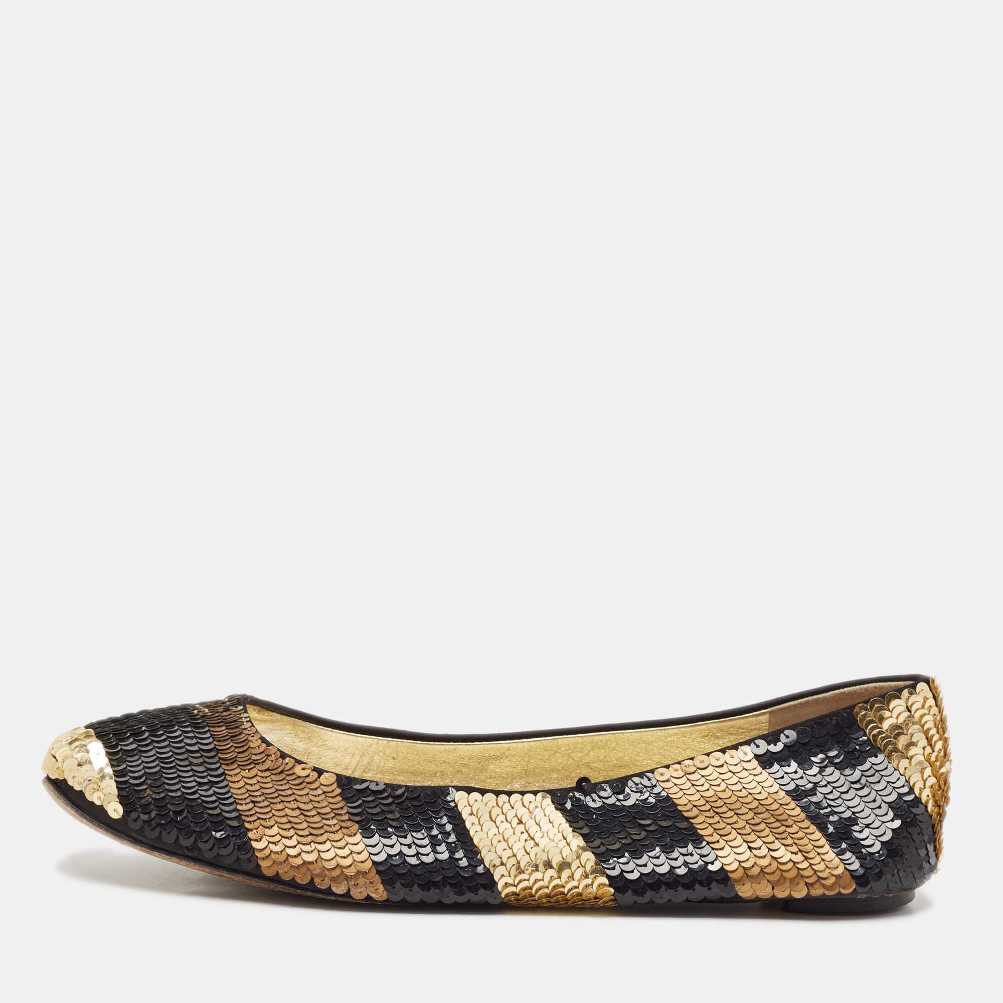Dolce & Gabbana Black/Gold Sequin Ballet Flats Size 40.5