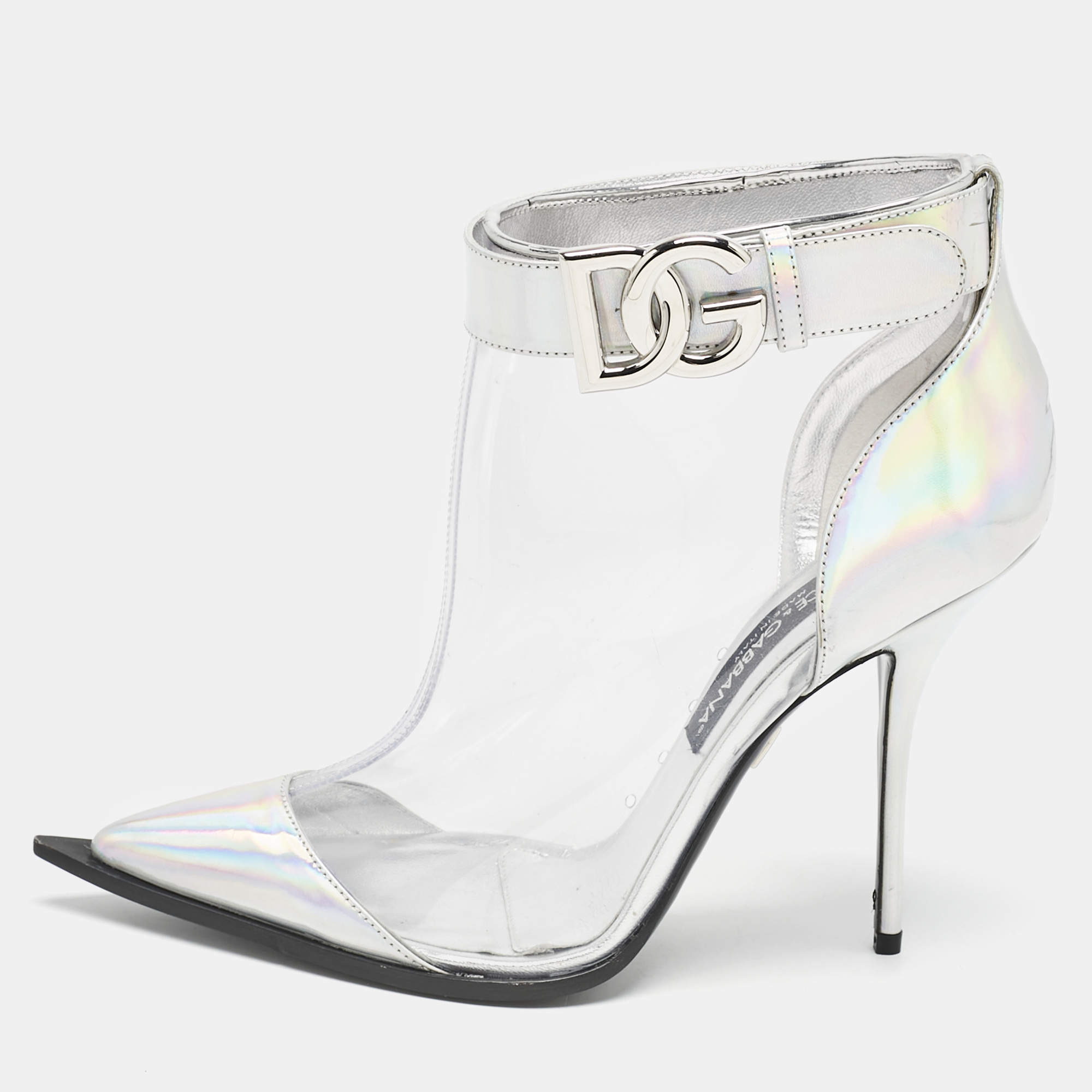 Dolce & Gabbana Transparent Iridescent Leather and PVC Cardinale Ankle Boots Size 39