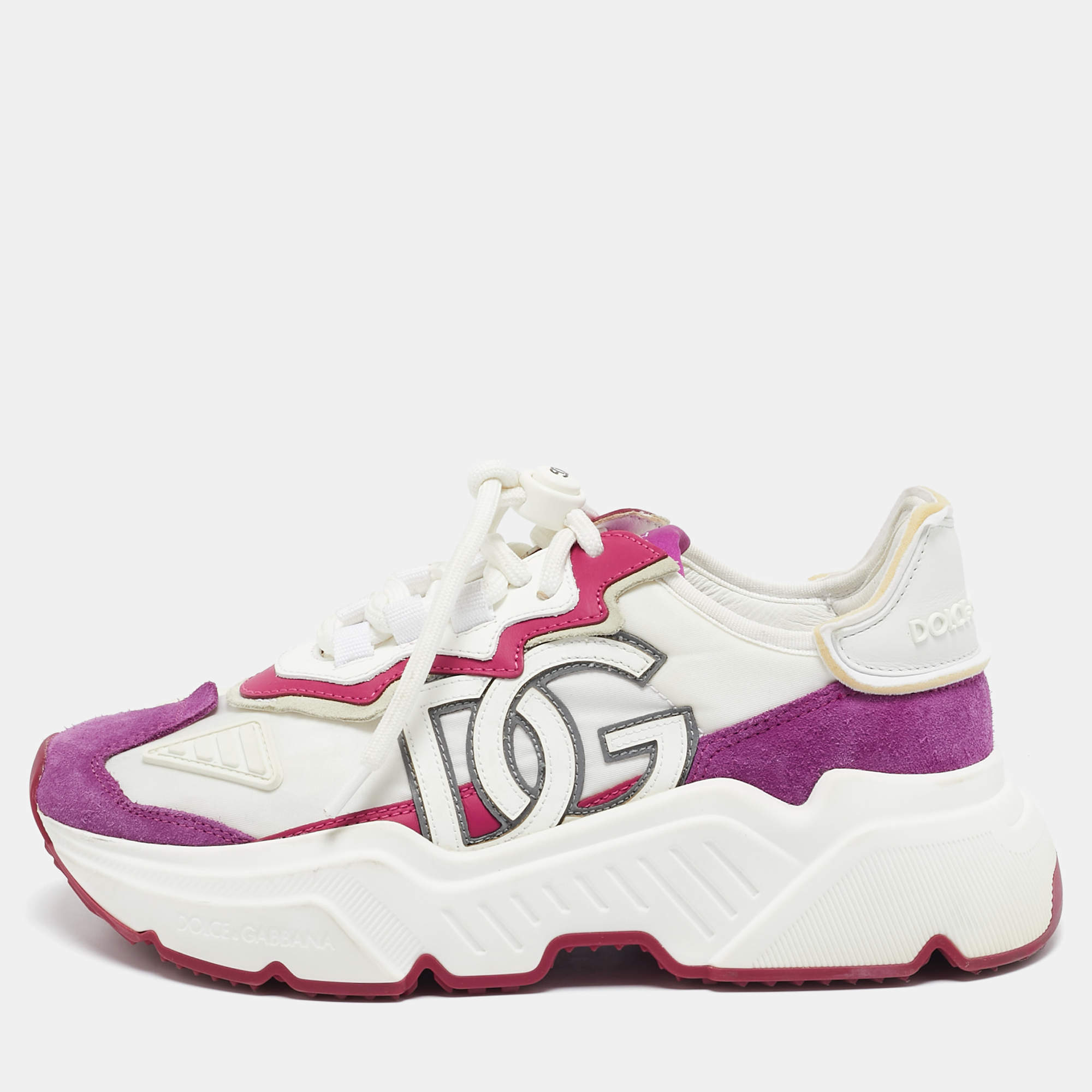 Dolce & Gabbana White/Purple Nylon and Leather Daymaster Low Top Sneakers Size 37