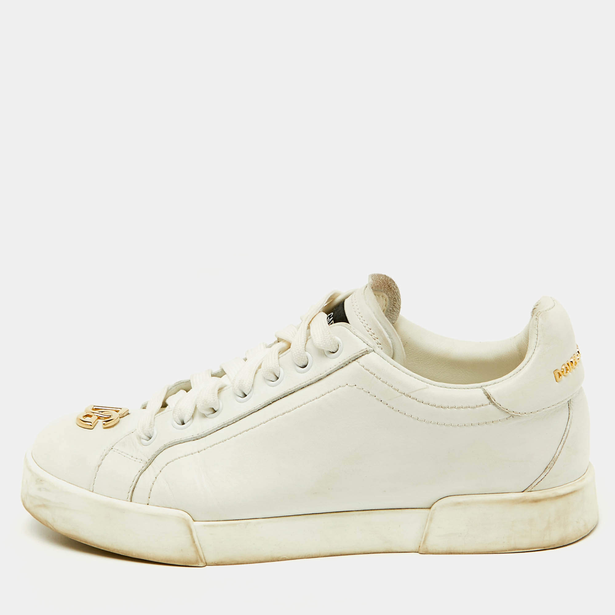 Dolce & Gabbana White Leather Portofino Low Top Sneakers Size 39.5