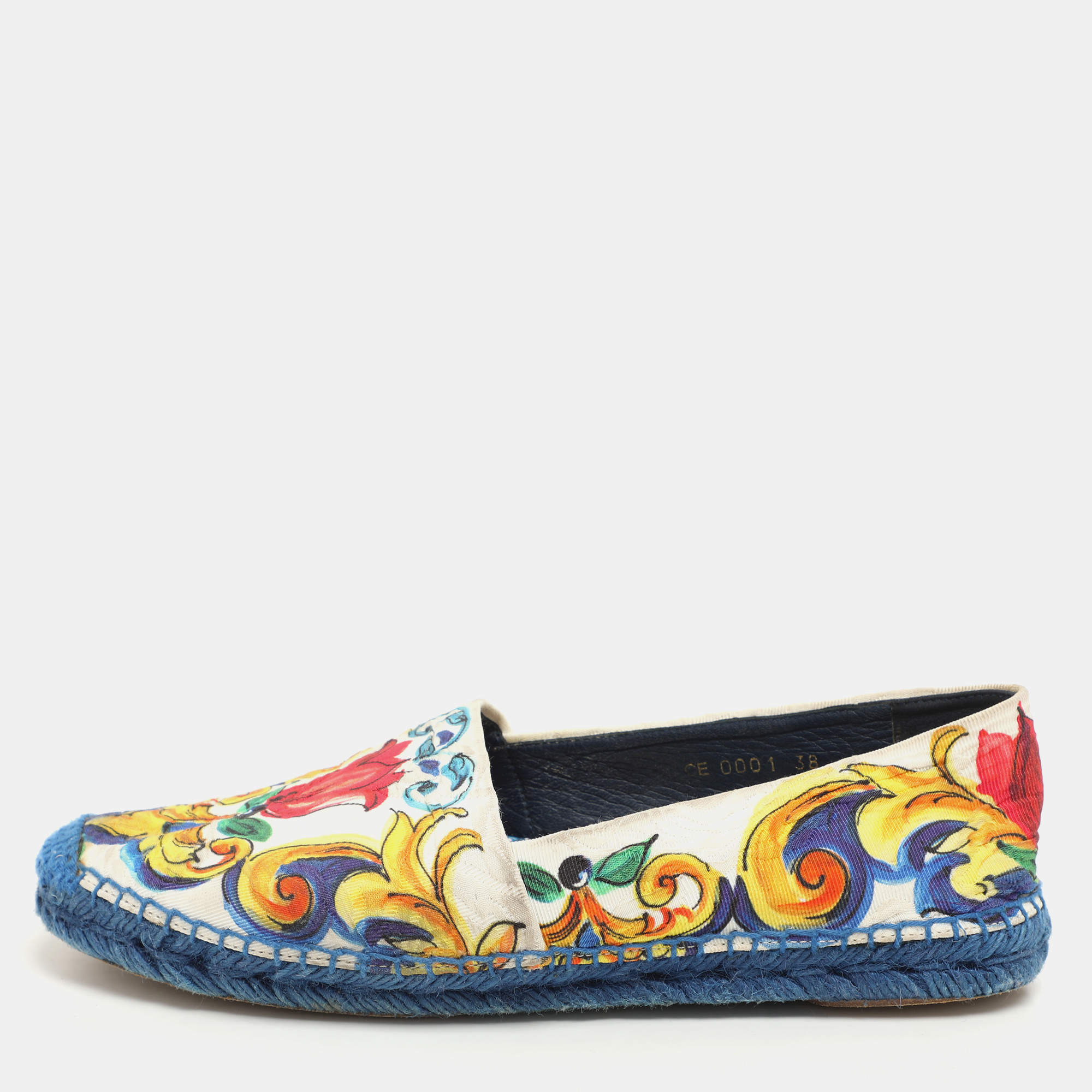 Dolce & Gabbana Multicolor Majolica Print Canvas Slip On Espadrilles Size 38