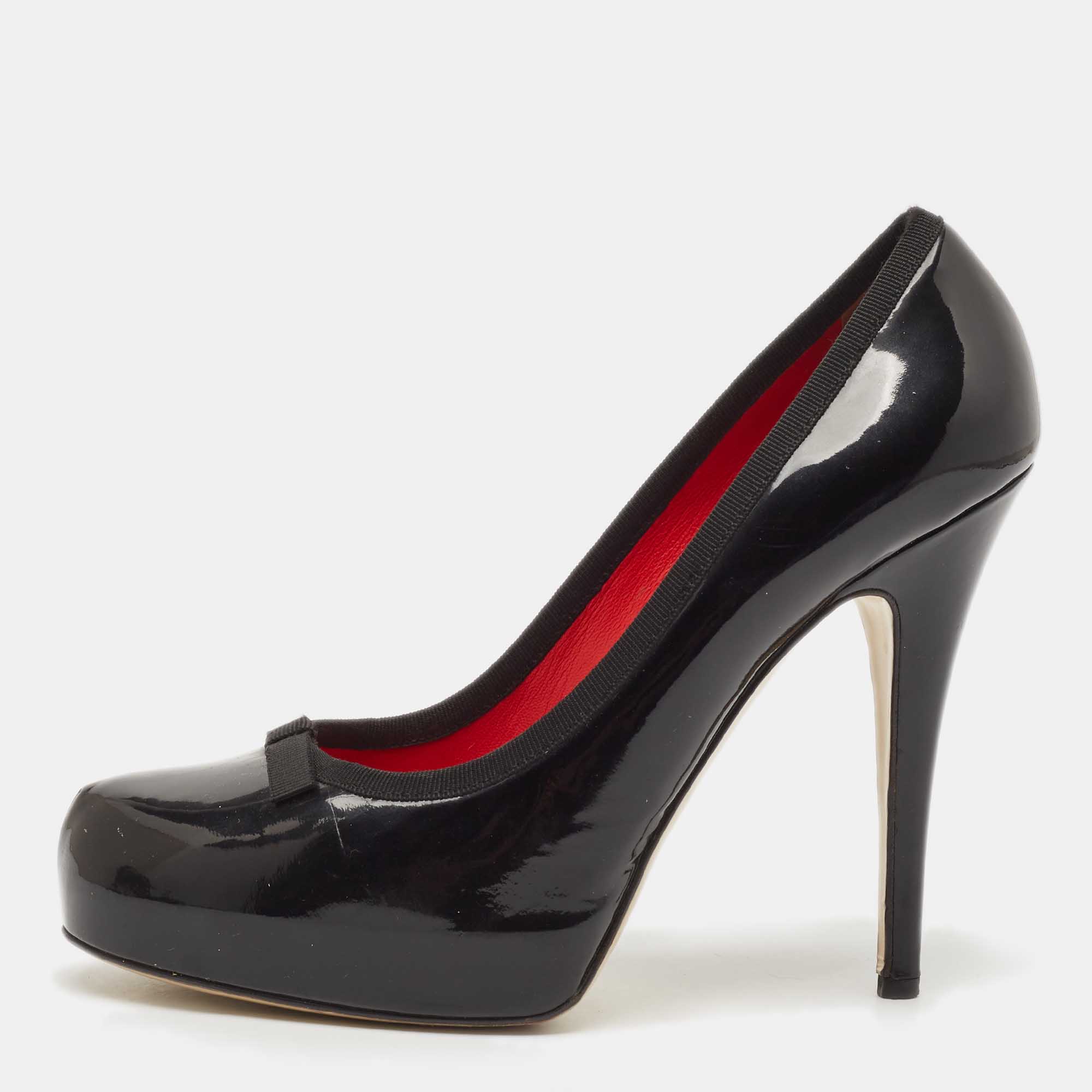 Pre Owned Dolce & Gabbana Black Patent Leather Bow Platform Pumps Size 40