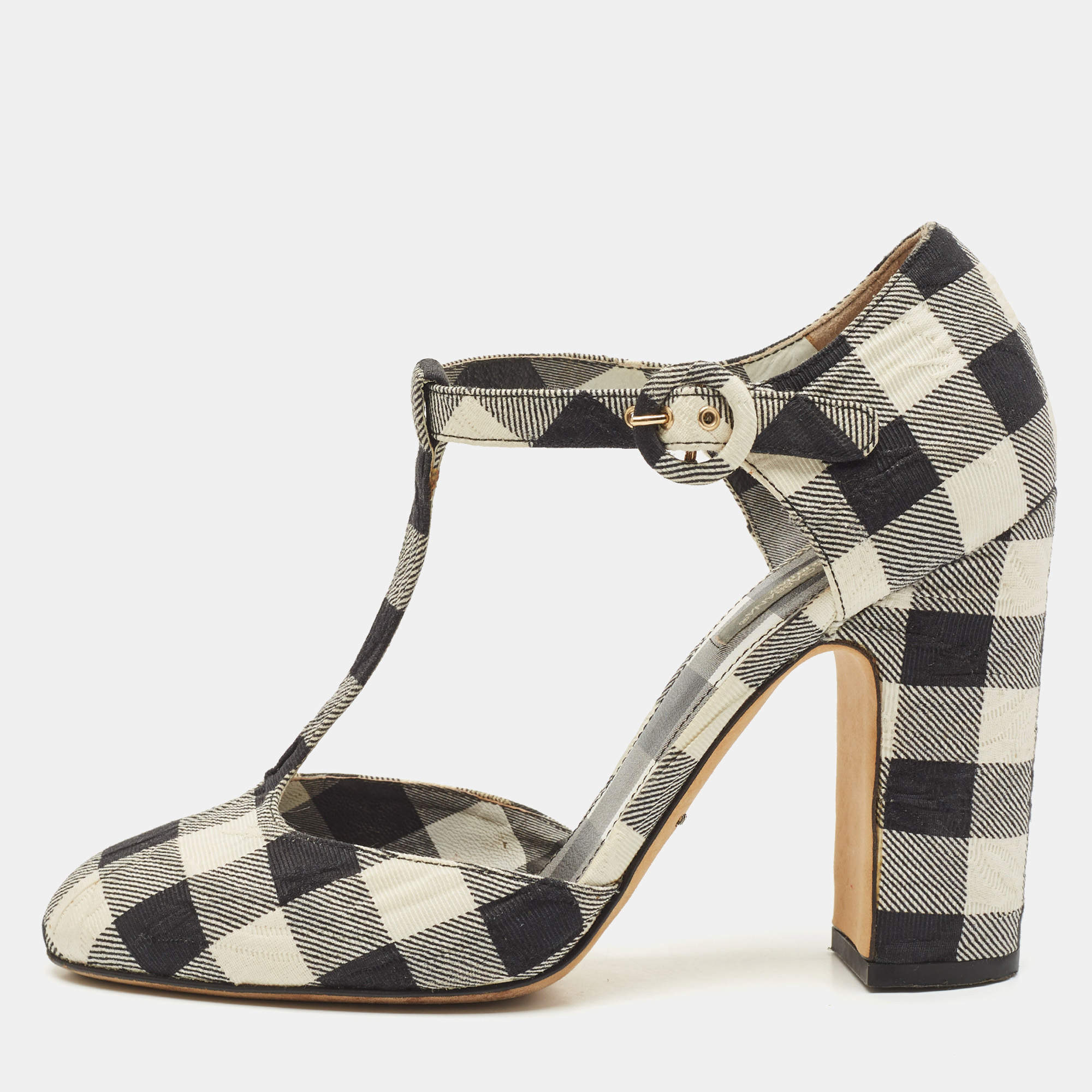 Pre Owned Dolce & Gabbana Black/White Canvas Mary Jane Pumps Size 38.5