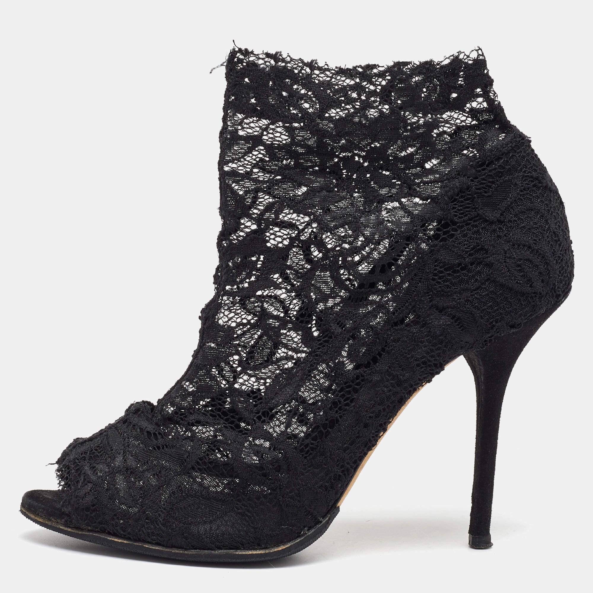 Dolce & Gabbana Black Lace Open Toe Ankle Boots Size 40
