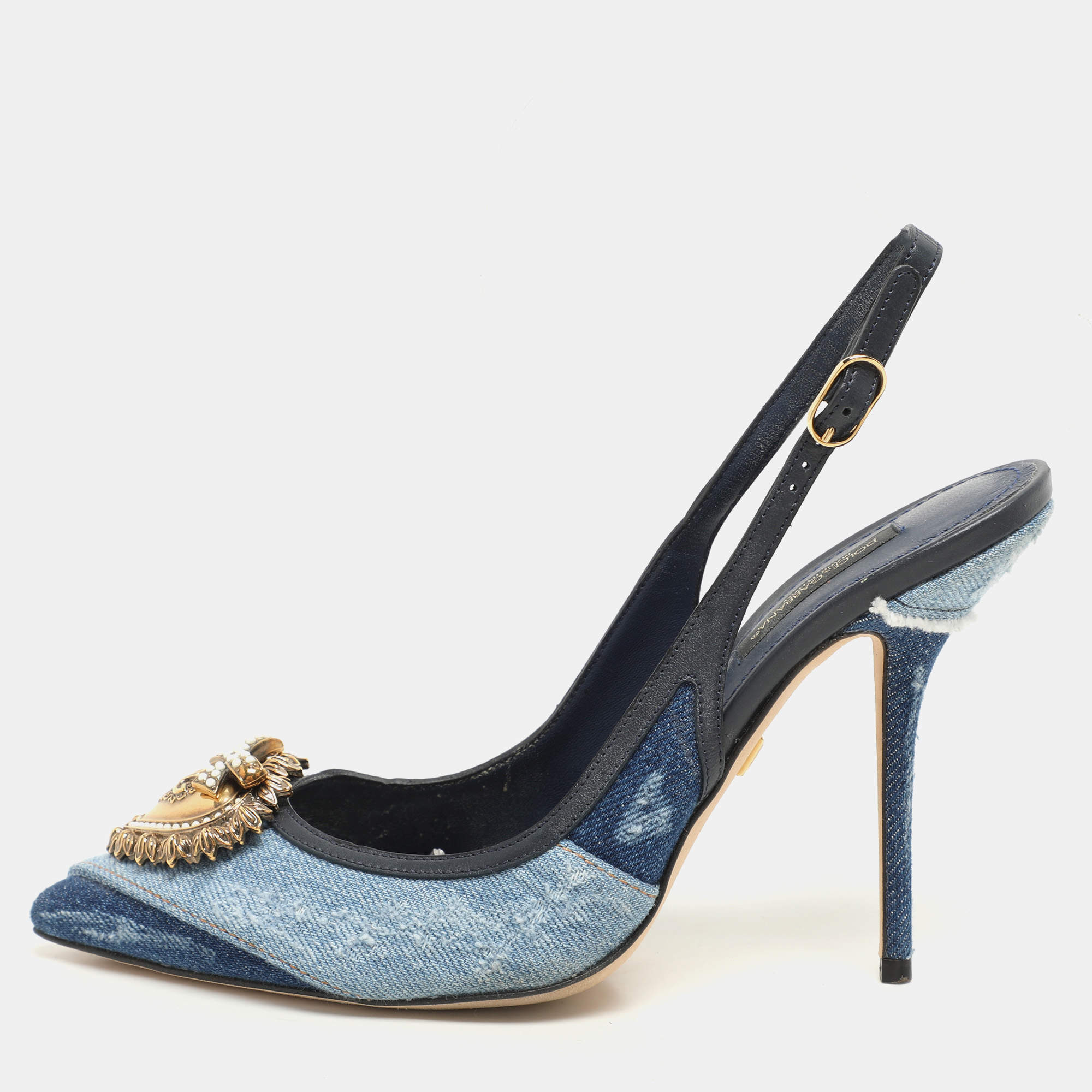 Dolce & Gabbana Blue Denim Devotion Slingback Pumps Size 37