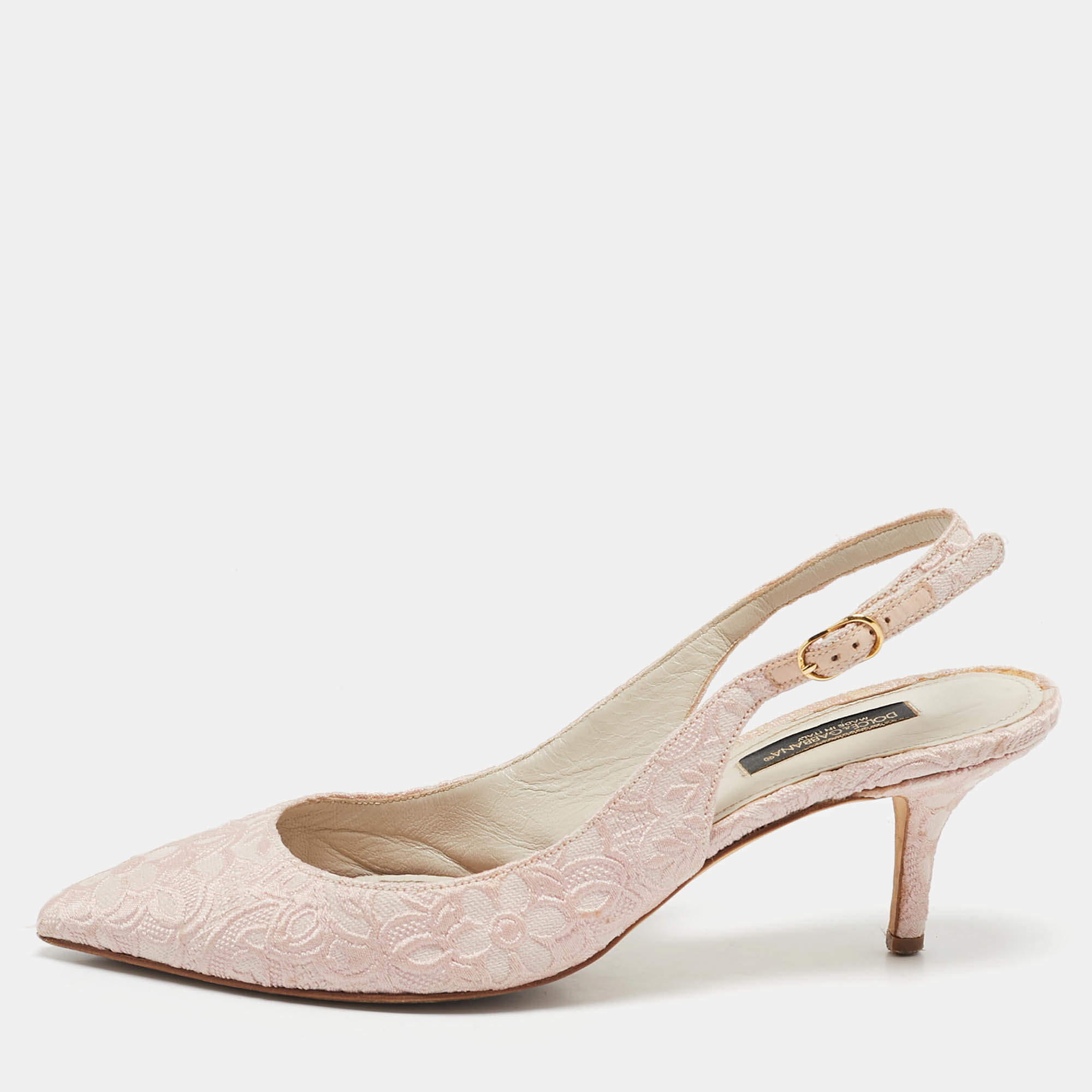 Dolce & Gabbana Pink Lurex Fabric Slingback Pumps Size 37.5
