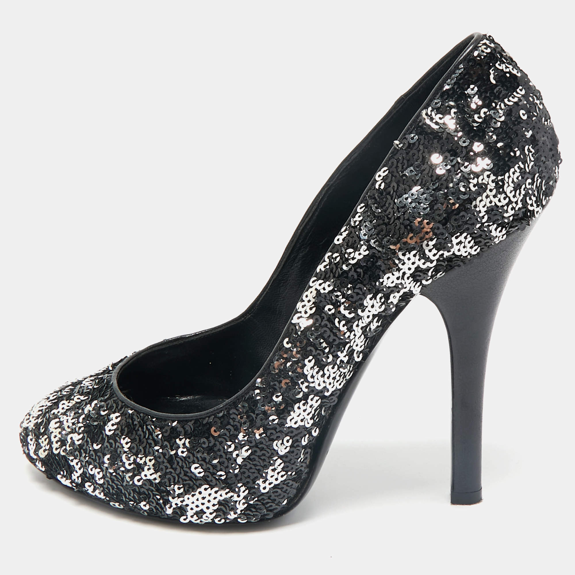 Dolce & Gabbana Black/Silver Sequin Platform Pumps Size 38