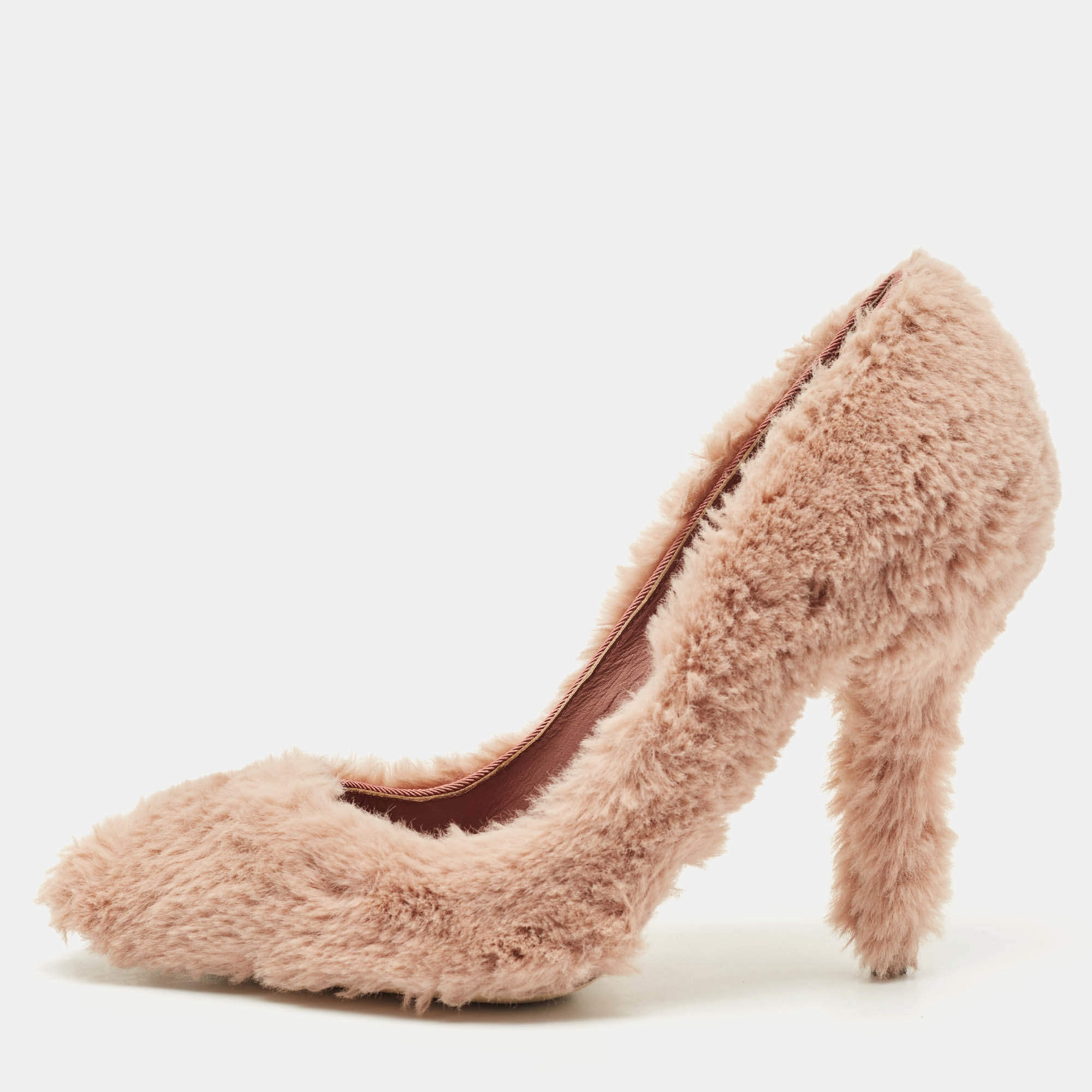 Dolce & Gabbana Old Rose Faux Fur Pumps Size 37.5