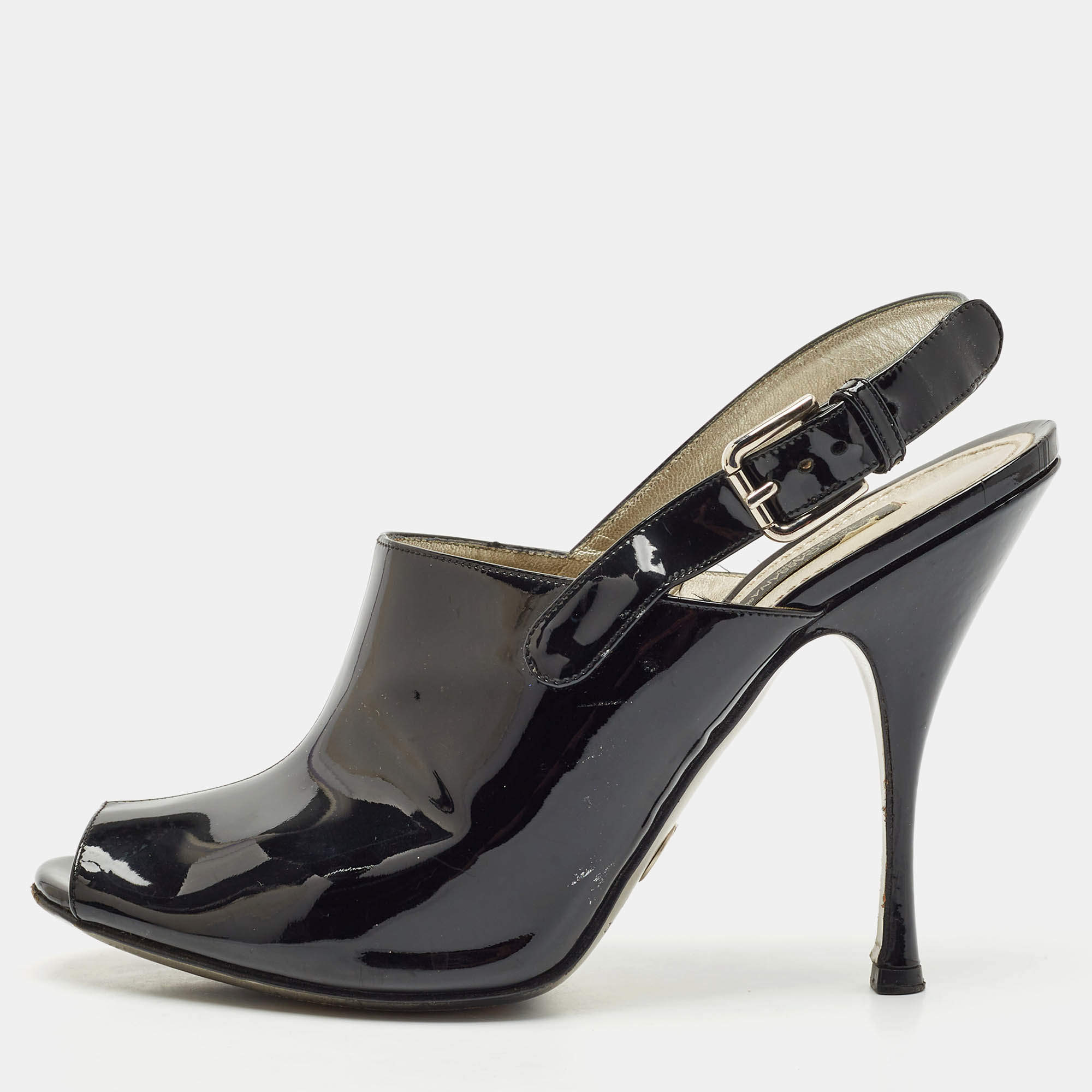 Pre Owned Dolce & Gabbana Black Patent Leather Peep Toe Slingback Pumps Size 41