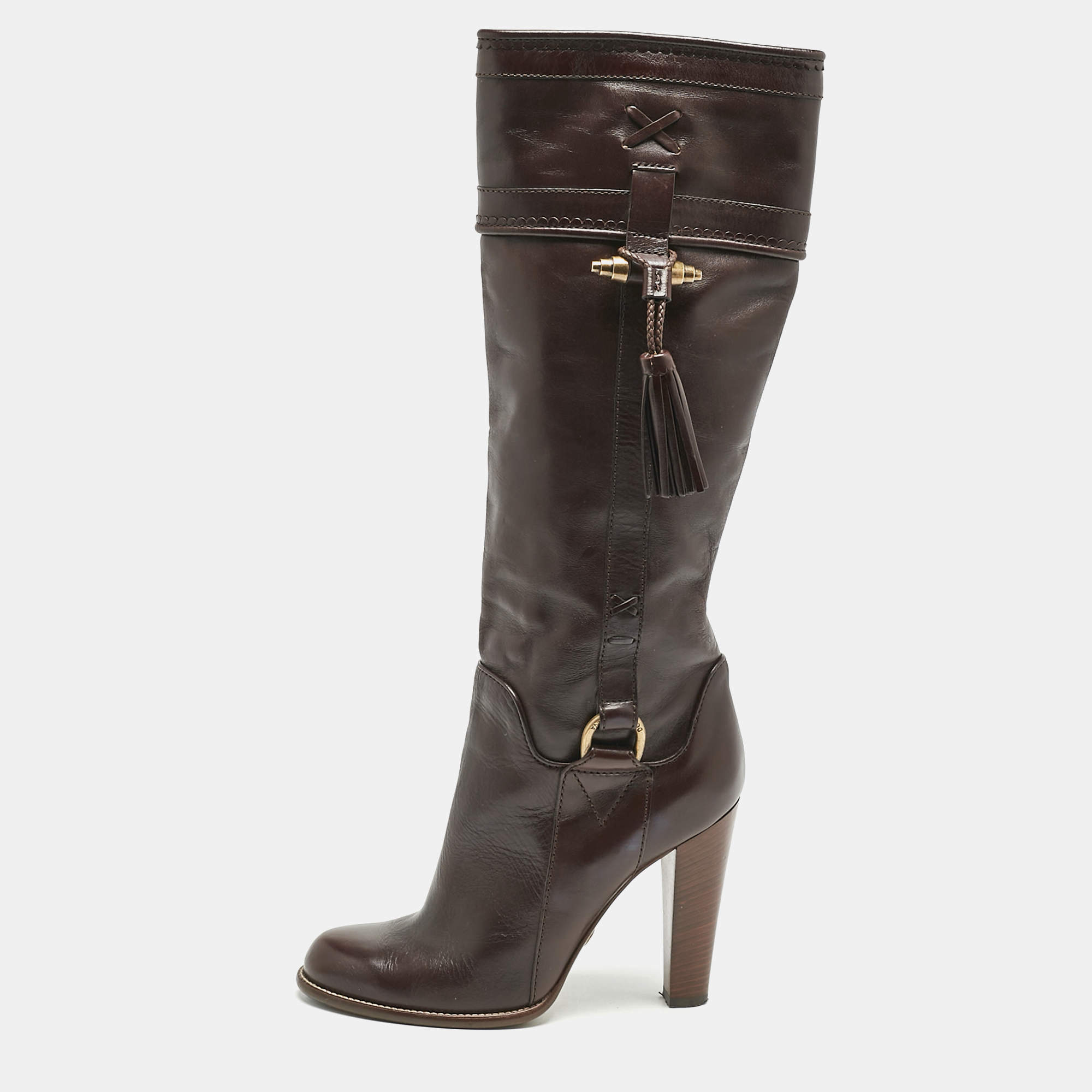 Dolce & Gabbana Brown Leather Knee Length Boots Size 39.5