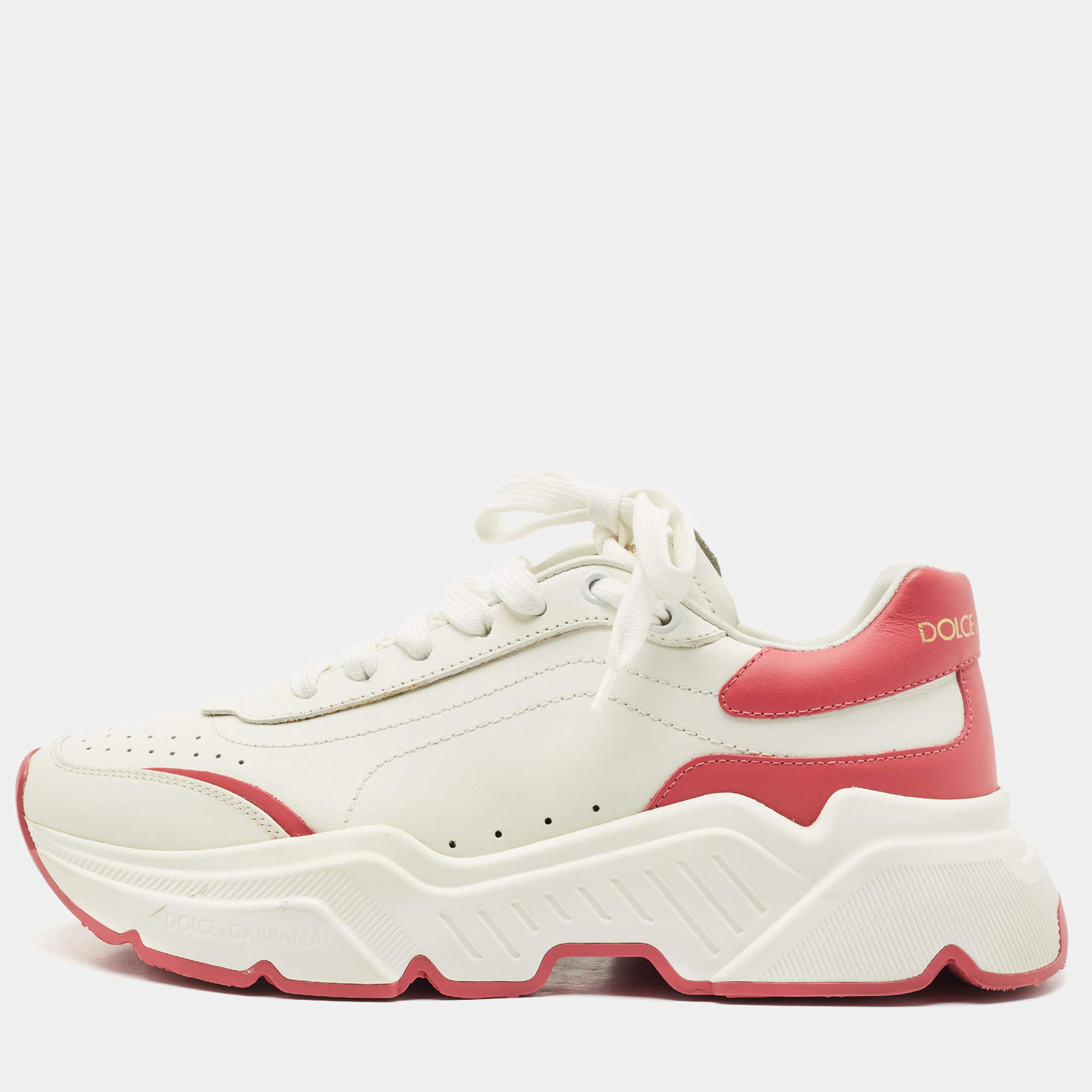 Dolce & Gabbana White/Pink Leather Daymaster Sneakers Size 39